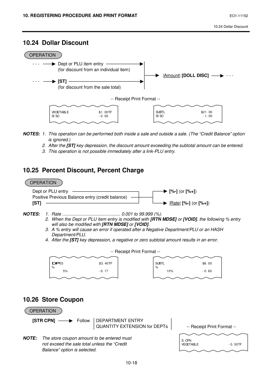 Toshiba MA-1595-1 owner manual Dollar Discount, Percent Discount, Percent Charge, Store Coupon 