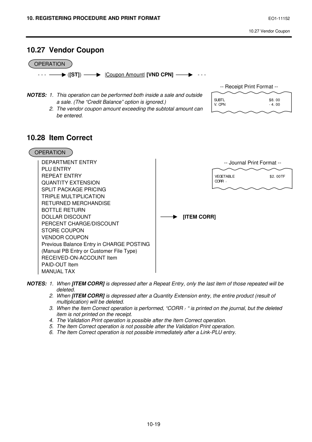 Toshiba MA-1595-1 owner manual Vendor Coupon, Item Correct, Manual TAX 