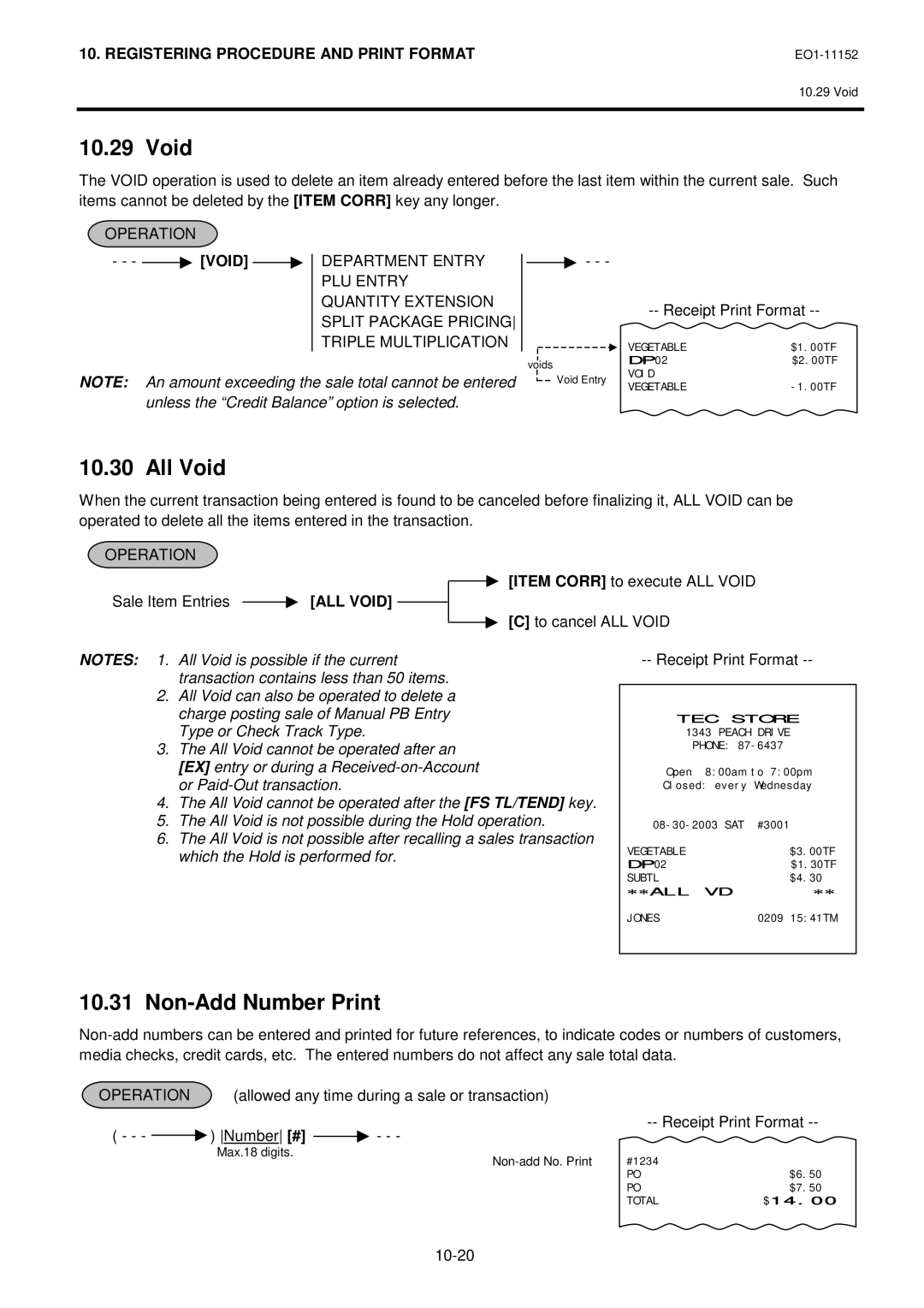 Toshiba MA-1595-1 owner manual All Void, Non-Add Number Print, ALL Void 