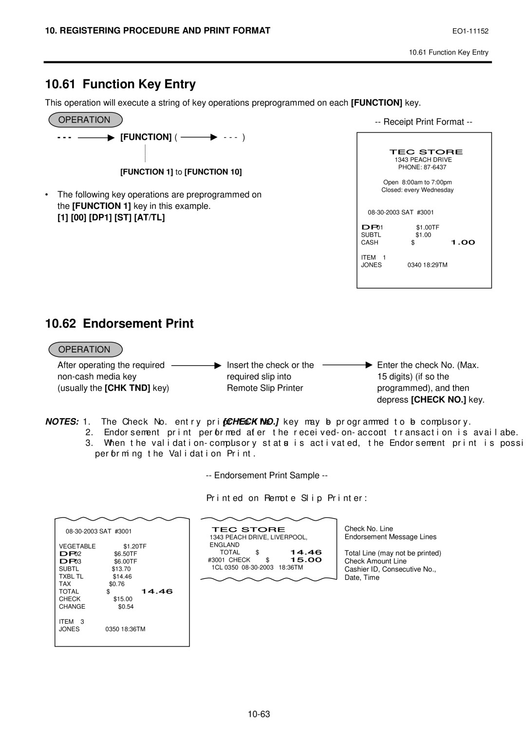 Toshiba MA-1595-1 owner manual Function Key Entry, 00 DP1 ST AT/TL, Endorsement Print Sample 