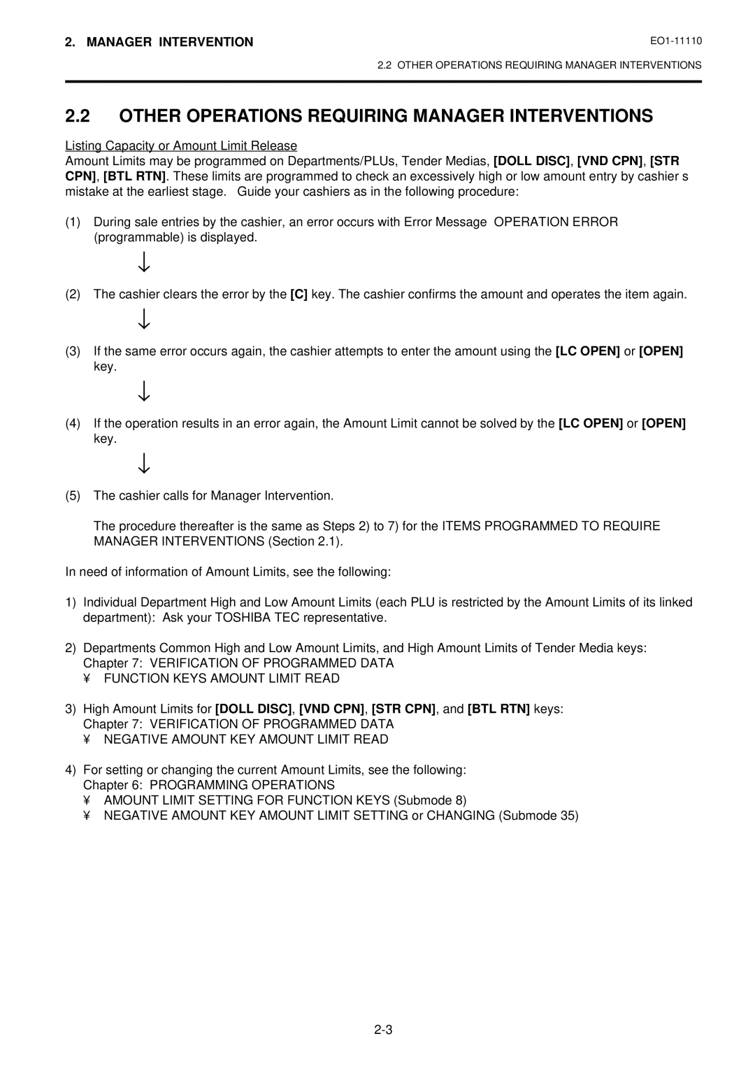 Toshiba MA-1650-4 owner manual Other Operations Requiring Manager Interventions, Function Keys Amount Limit Read 