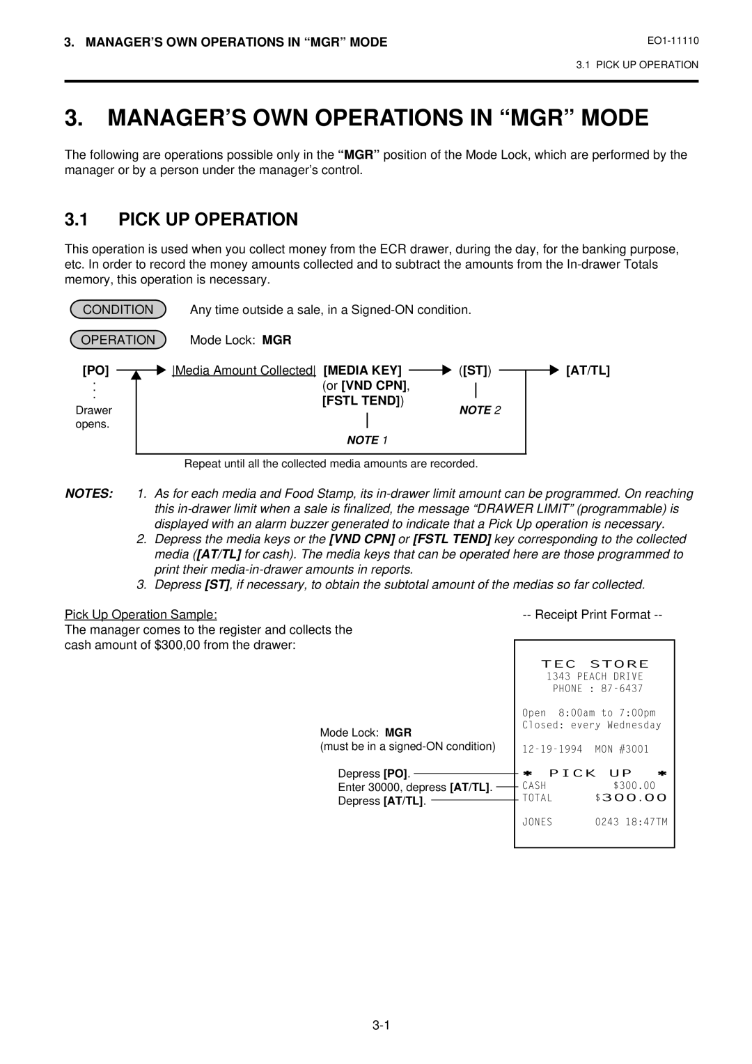 Toshiba MA-1650-4 owner manual MANAGER’S OWN Operations in MGR Mode, Pick UP Operation, Or VND CPN 