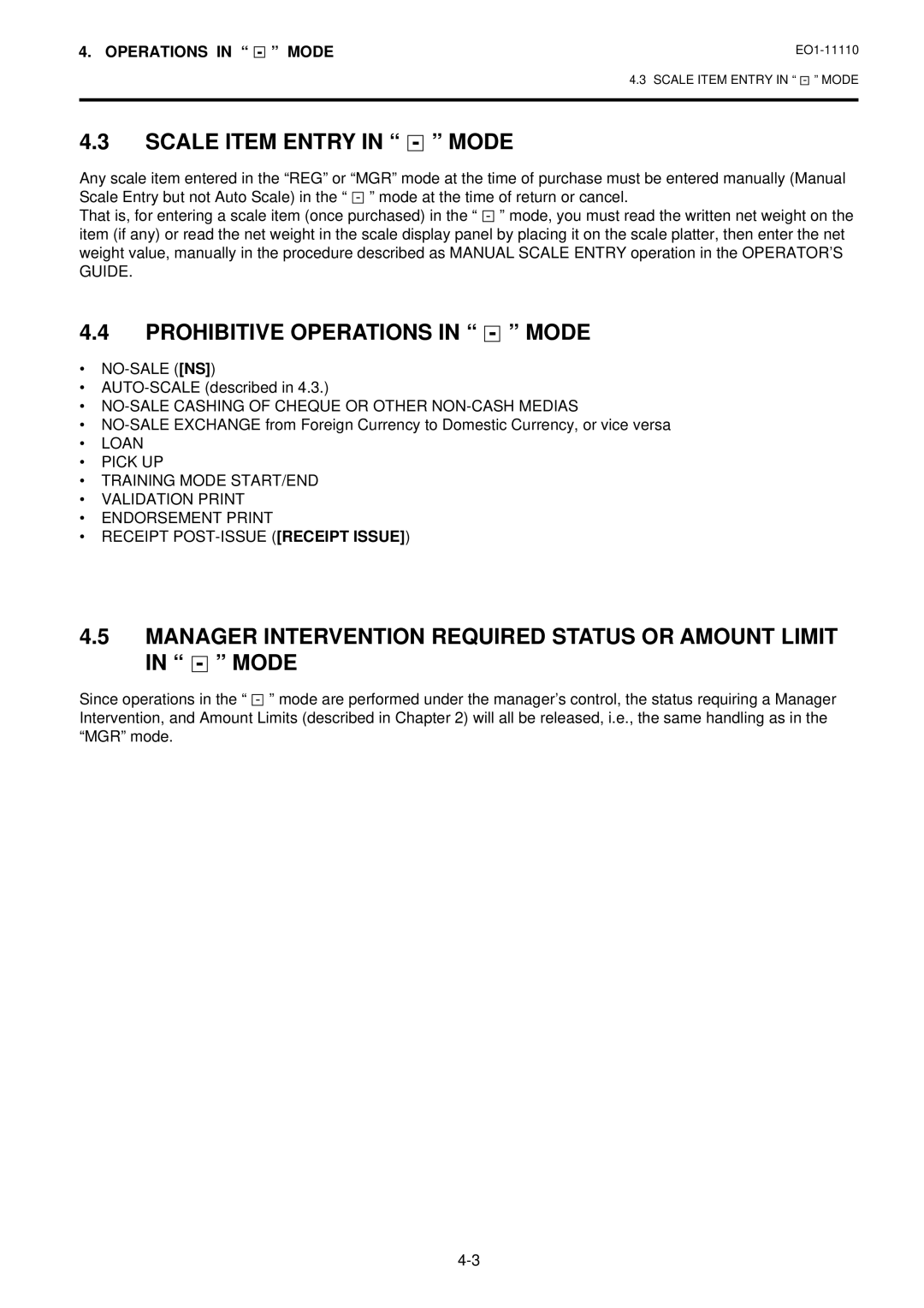 Toshiba MA-1650-4 owner manual Scale Item Entry in Mode, Prohibitive Operations in Mode, NO-SALE NS AUTO-SCALE described 