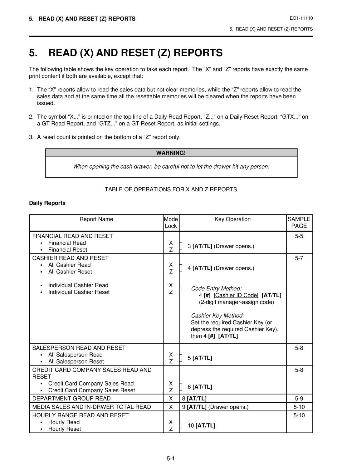 Toshiba MA-1650-4 owner manual Read X and Reset Z Reports, Daily Reports, Then 4 # AT/TL, 10 AT/TL 