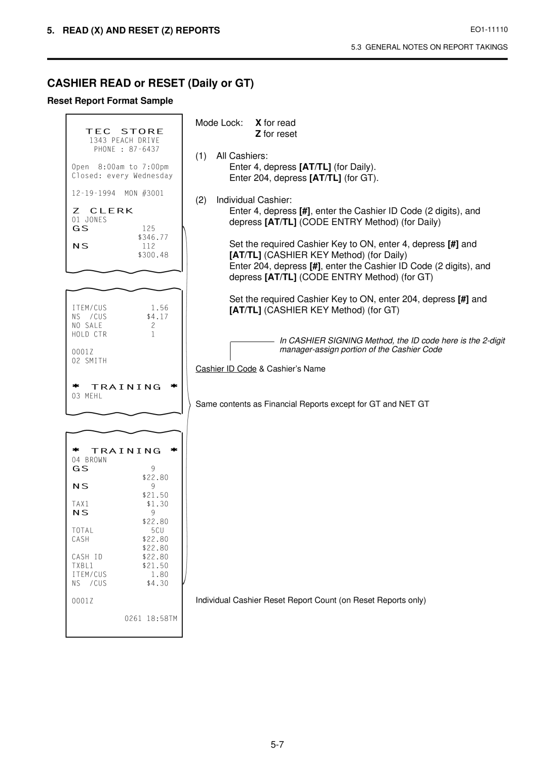 Toshiba MA-1650-4 owner manual Cashier Read or Reset Daily or GT 