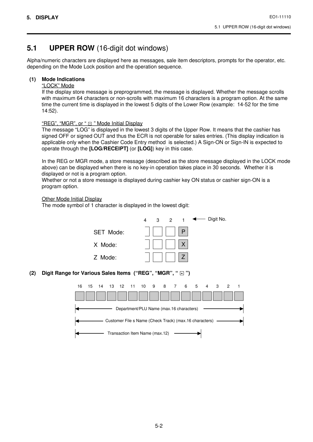 Toshiba MA-1650-4 owner manual Mode Indications Lock Mode, Digit Range for Various Sales Items REG, MGR 