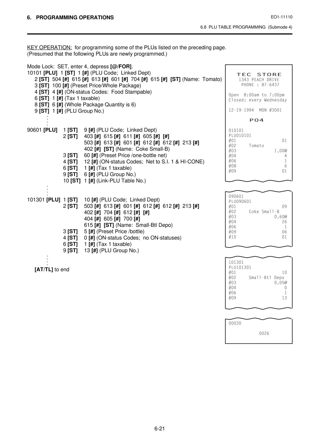 Toshiba MA-1650-4 owner manual 90601 PLU, 10 ST, # Link-PLU Table No, 101301 PLU, 10 # PLU Code Linked Dept 