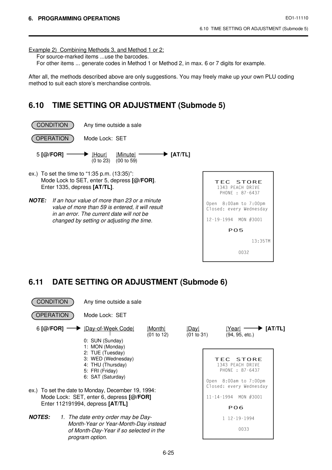 Toshiba MA-1650-4 owner manual Time Setting or Adjustment Submode, Date Setting or Adjustment Submode, Hour Minute 