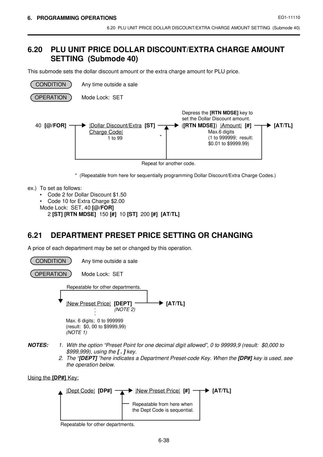 Toshiba MA-1650-4 owner manual Department Preset Price Setting or Changing, 40 @/FOR, RTN Mdse Amount # 