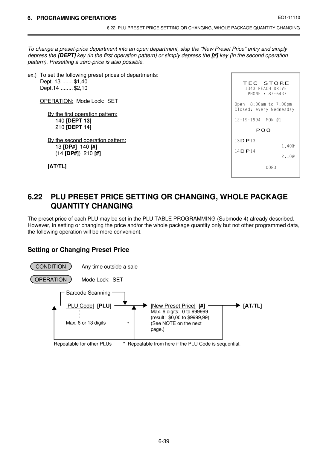 Toshiba MA-1650-4 owner manual Setting or Changing Preset Price, By the second operation pattern 13 DP# 140 # 14 DP# 210 # 