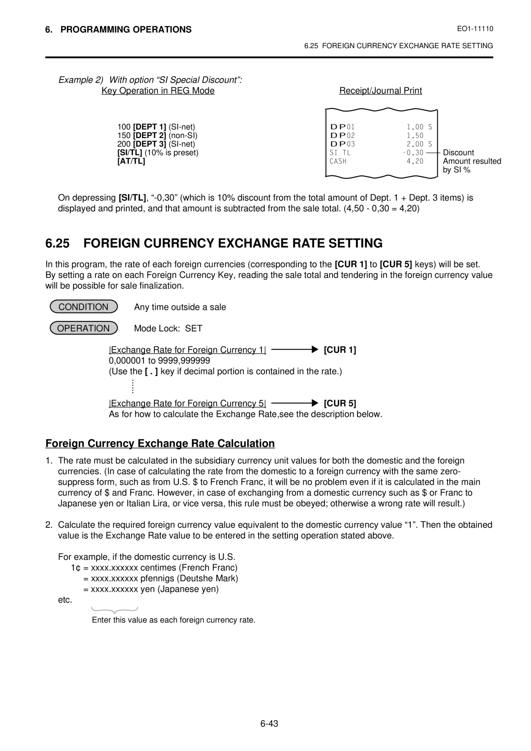 Toshiba MA-1650-4 owner manual Foreign Currency Exchange Rate Setting, Foreign Currency Exchange Rate Calculation 