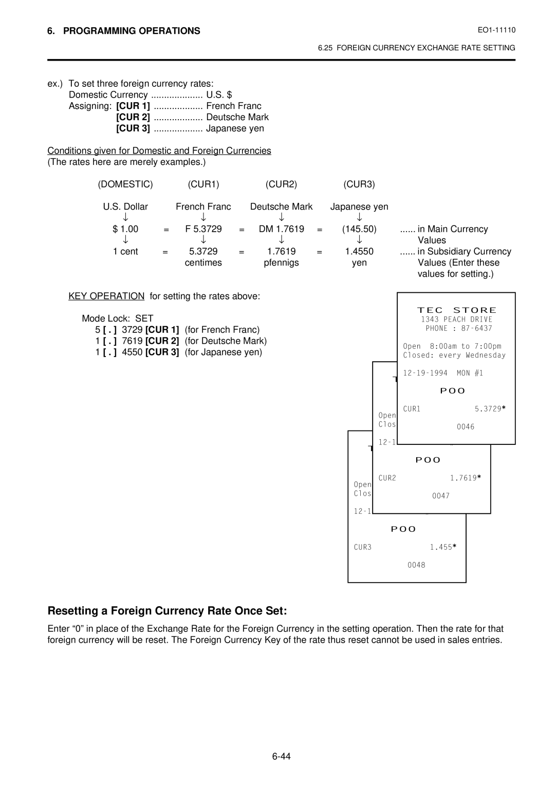 Toshiba MA-1650-4 Resetting a Foreign Currency Rate Once Set, Ex. To set three foreign currency rates, Domestic 