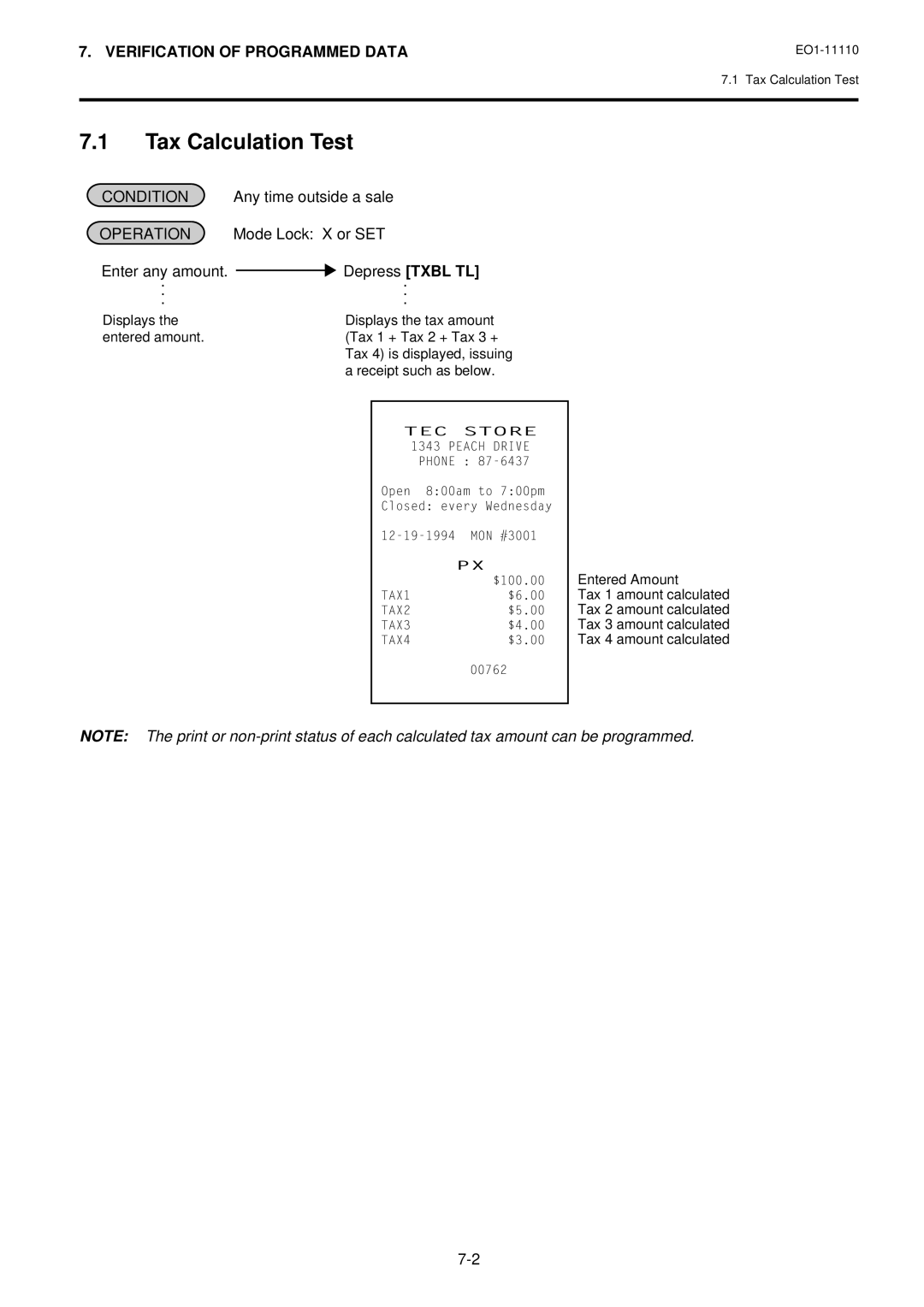 Toshiba MA-1650-4 owner manual Tax Calculation Test, Enter any amount, Depress Txbl TL 