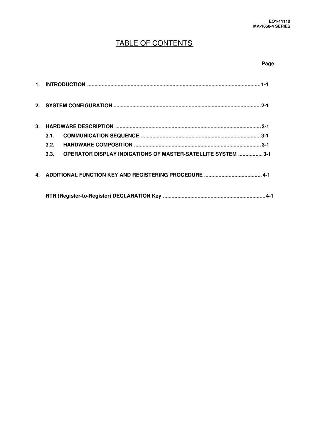 Toshiba MA-1650-4 owner manual Table of Contents, Operator Display Indications of MASTER-SATELLITE System 