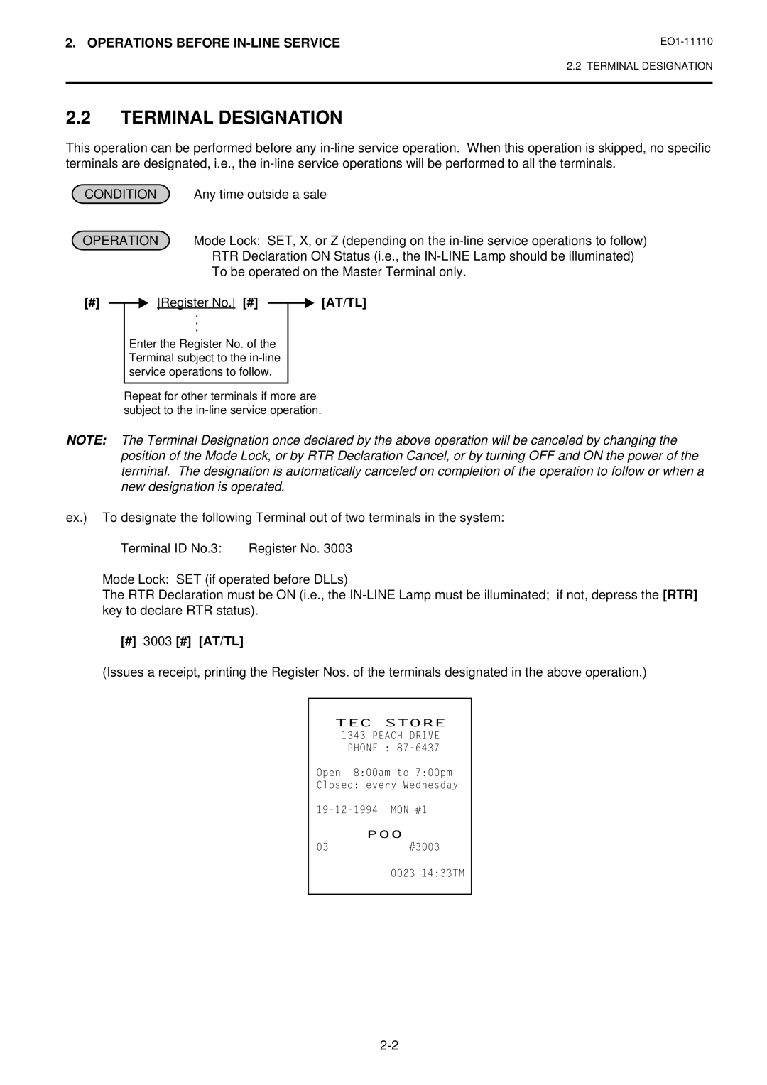 Toshiba MA-1650-4 Terminal Designation, To be operated on the Master Terminal only, Register No. #, # 3003 # AT/TL 