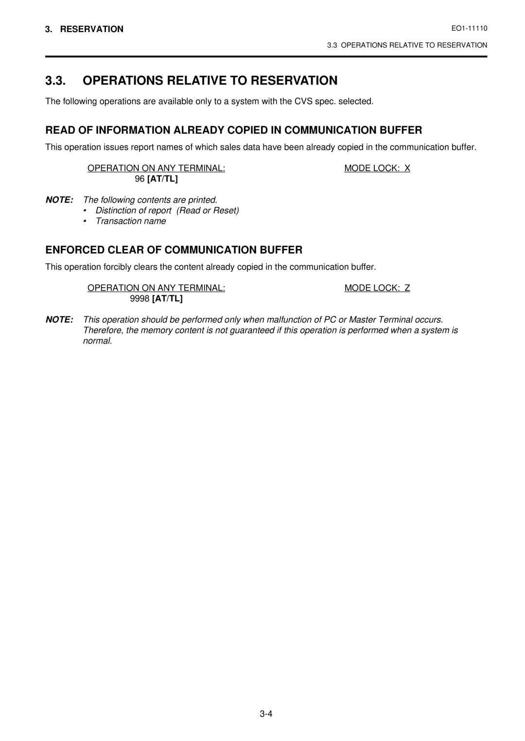 Toshiba MA-1650-4 Operations Relative to Reservation, Read of Information Already Copied in Communication Buffer, 96 AT/TL 