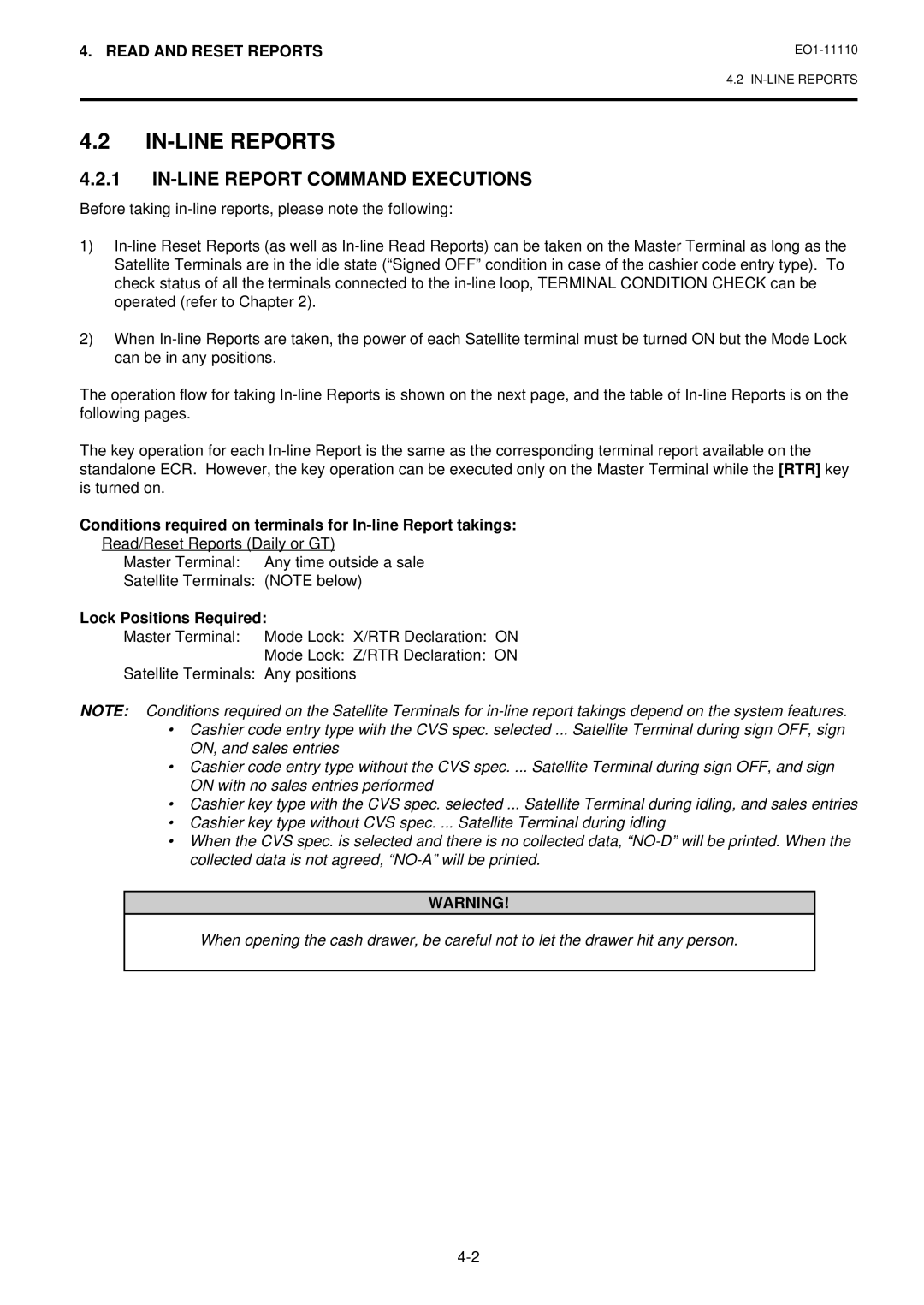 Toshiba MA-1650-4 owner manual IN-LINE Reports, IN-LINE Report Command Executions, Lock Positions Required 