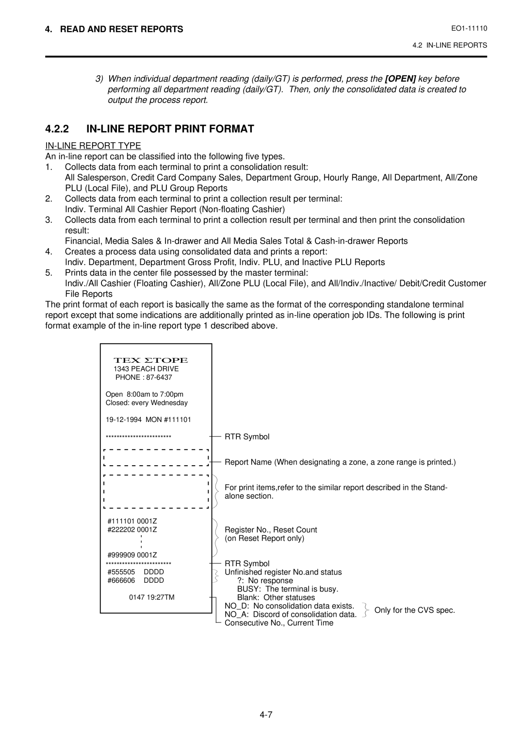 Toshiba MA-1650-4 owner manual IN-LINE Report Print Format, IN-LINE Report Type 