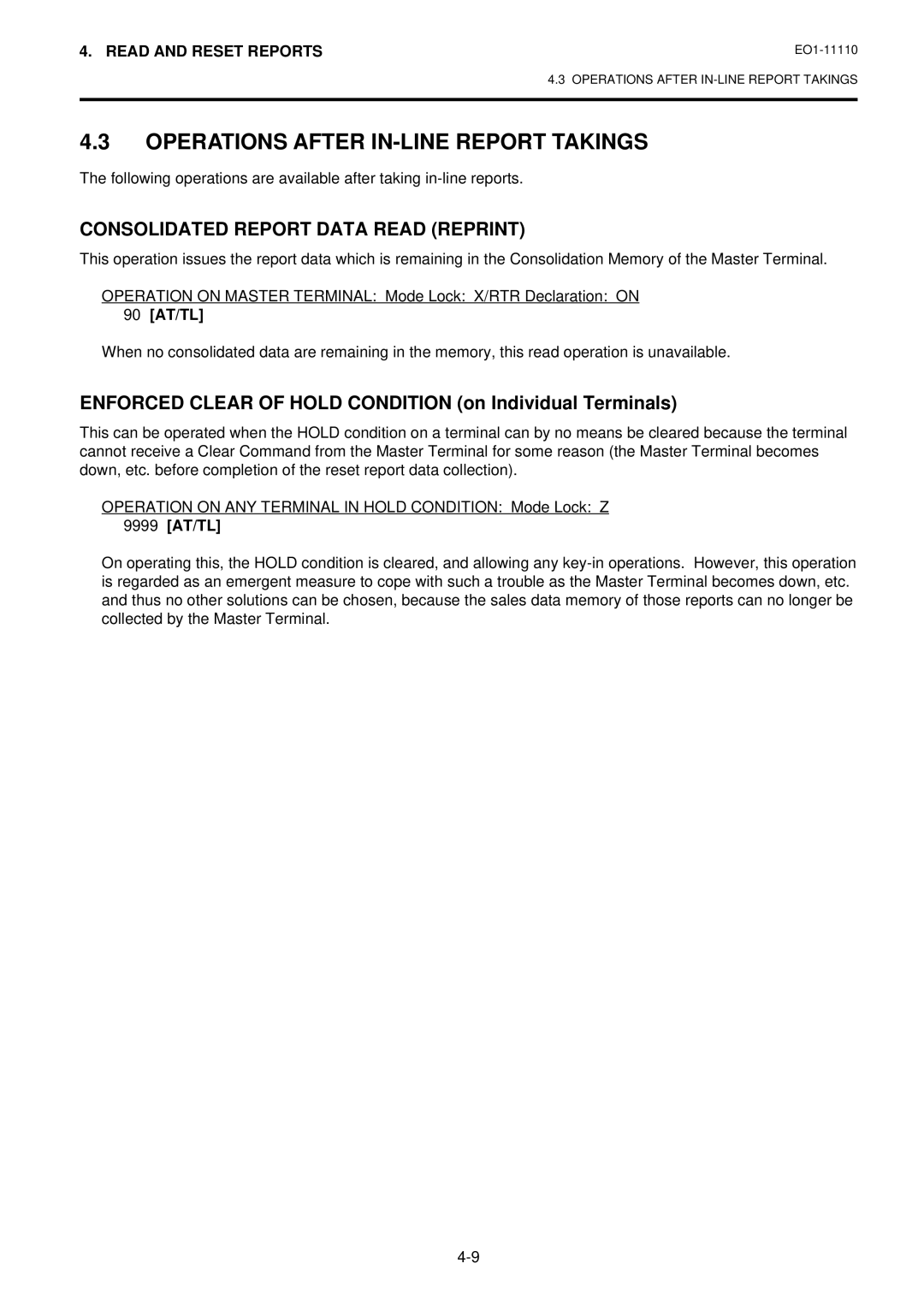 Toshiba MA-1650-4 owner manual Operations After IN-LINE Report Takings, Consolidated Report Data Read Reprint, 90 AT/TL 