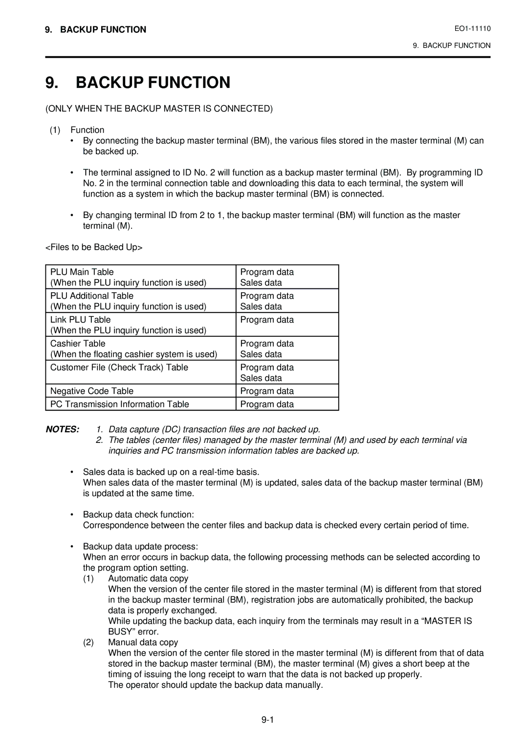 Toshiba MA-1650-4 owner manual Backup Function, Only When the Backup Master is Connected 