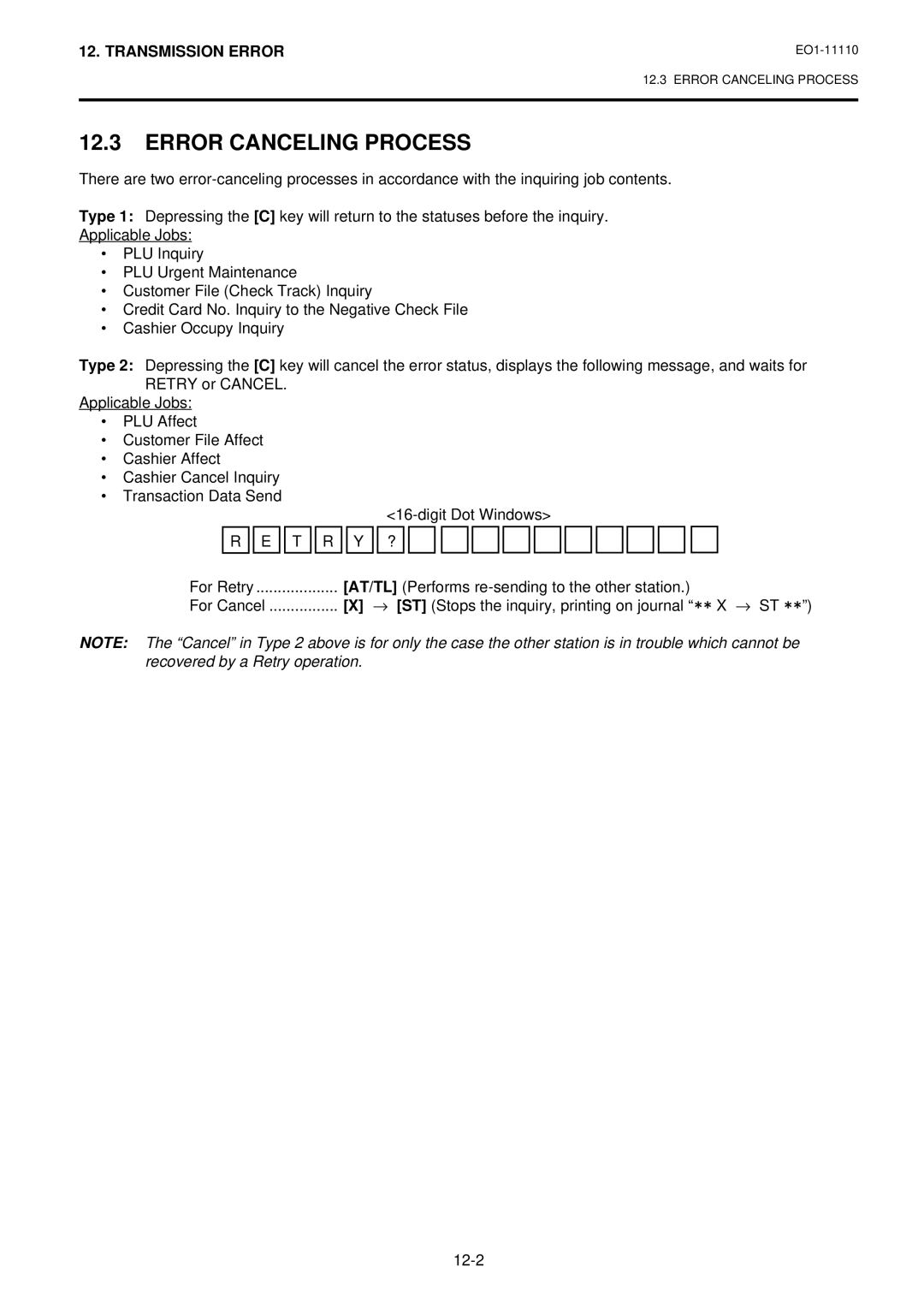 Toshiba MA-1650-4 owner manual Error Canceling Process, AT/TL Performs re-sending to the other station 