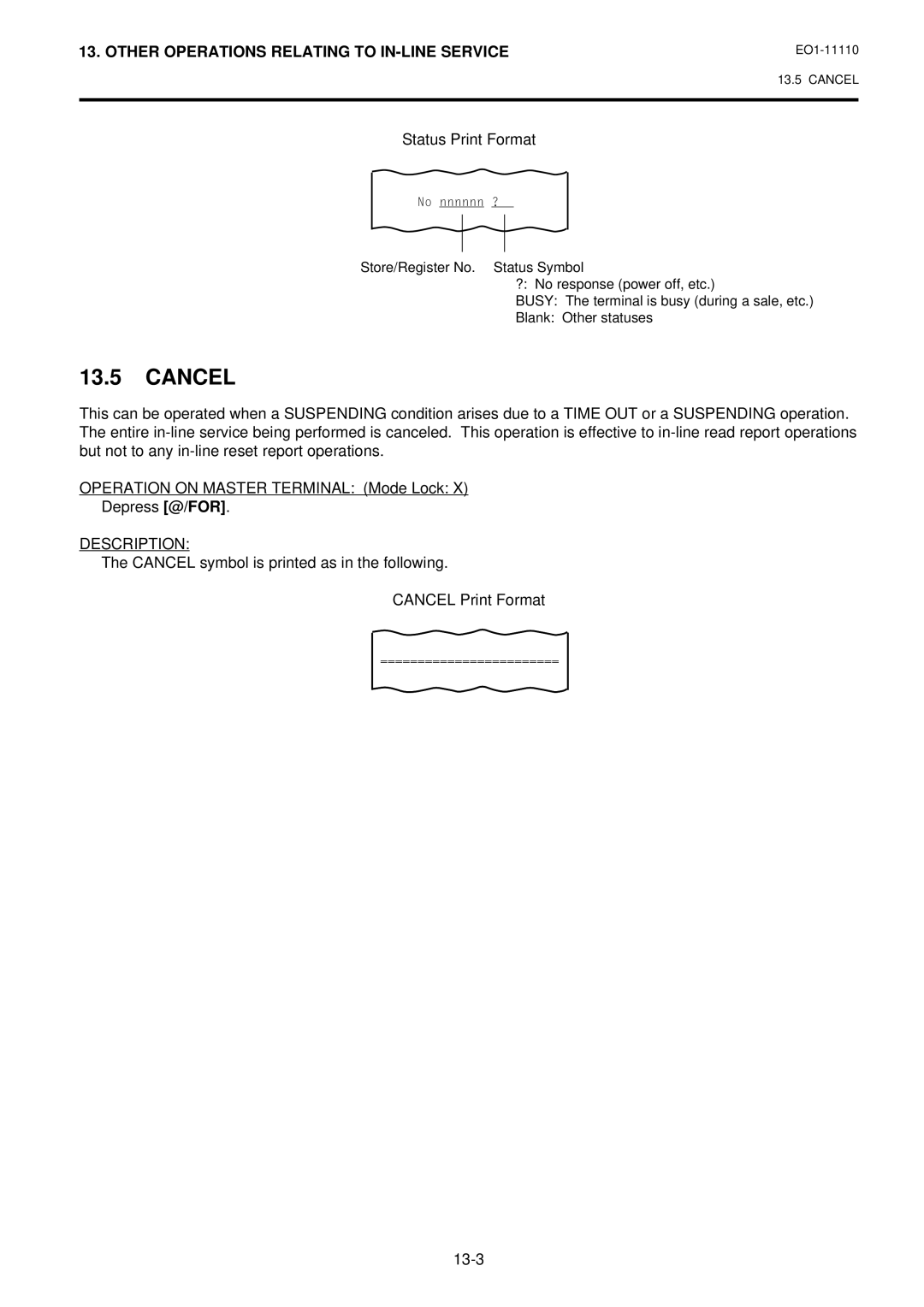 Toshiba MA-1650-4 owner manual Cancel, Status Print Format 