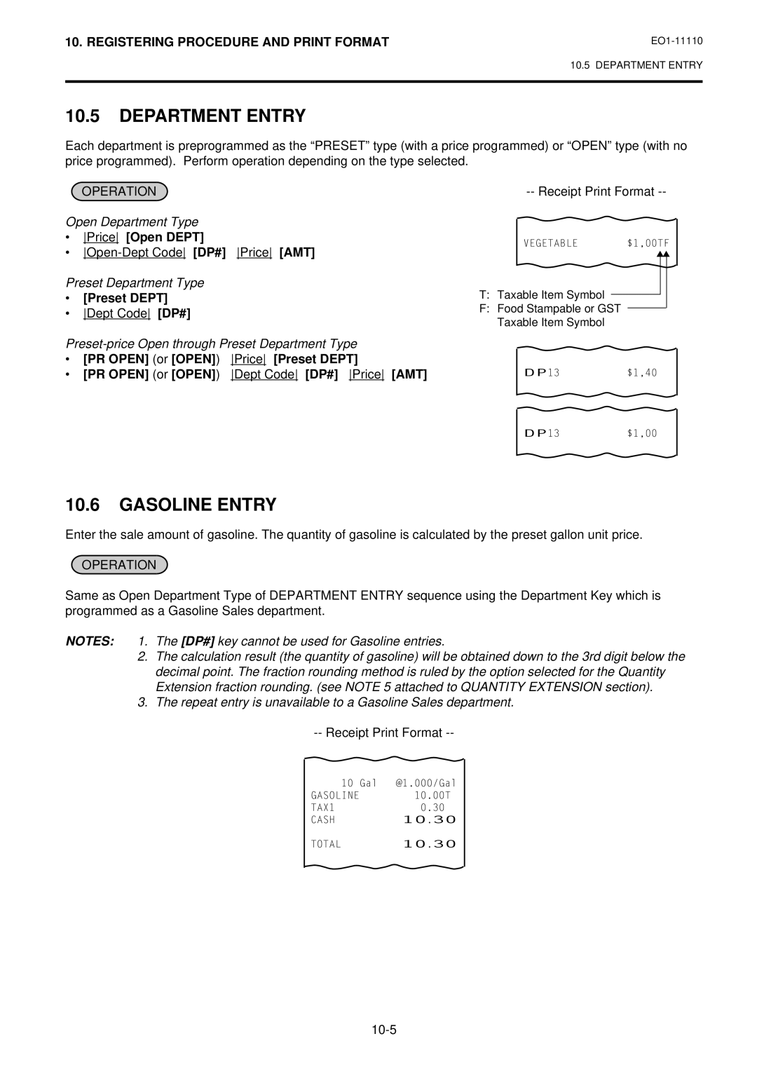 Toshiba MA-1650-4 owner manual Department Entry, Gasoline Entry, Price Open Dept, Preset Dept 