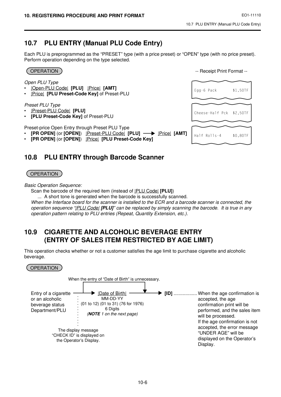 Toshiba MA-1650-4 owner manual PLU Entry Manual PLU Code Entry, PLU Entry through Barcode Scanner 