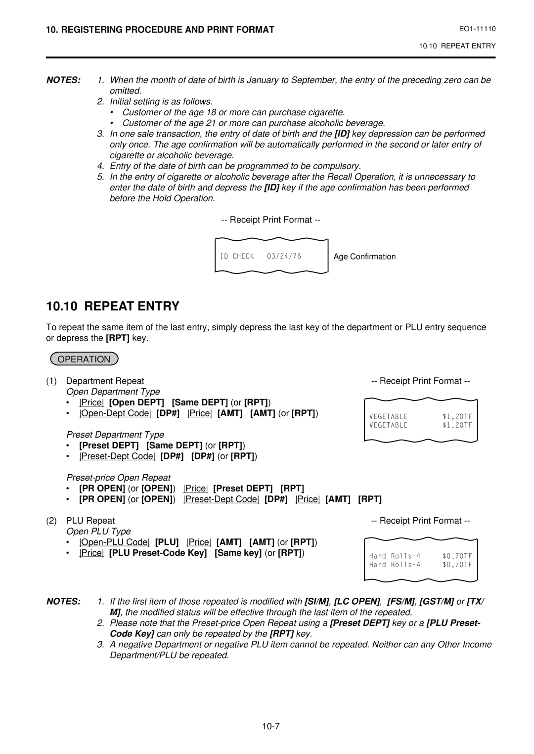 Toshiba MA-1650-4 Repeat Entry, Preset Dept Same Dept or RPT, Preset-price Open Repeat, Preset-Dept Code DP# Price AMT RPT 