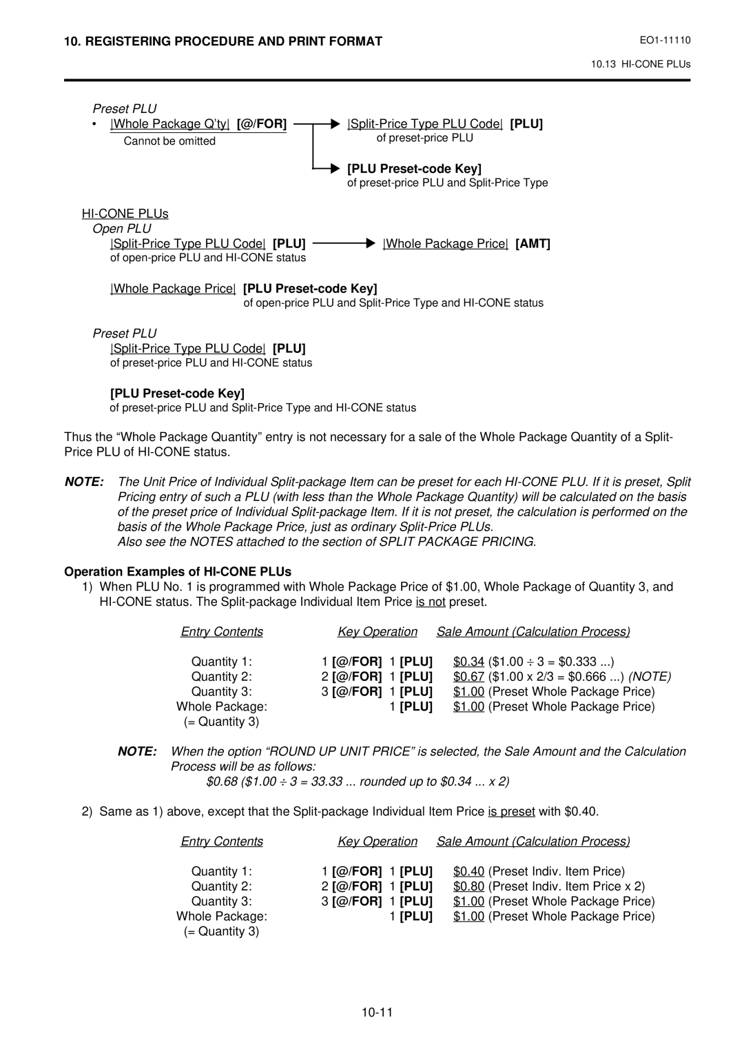 Toshiba MA-1650-4 owner manual Operation Examples of HI-CONE PLUs, $0.68 $1.00 ÷ 3 = 33.33 ... rounded up to $0.34 ... x 