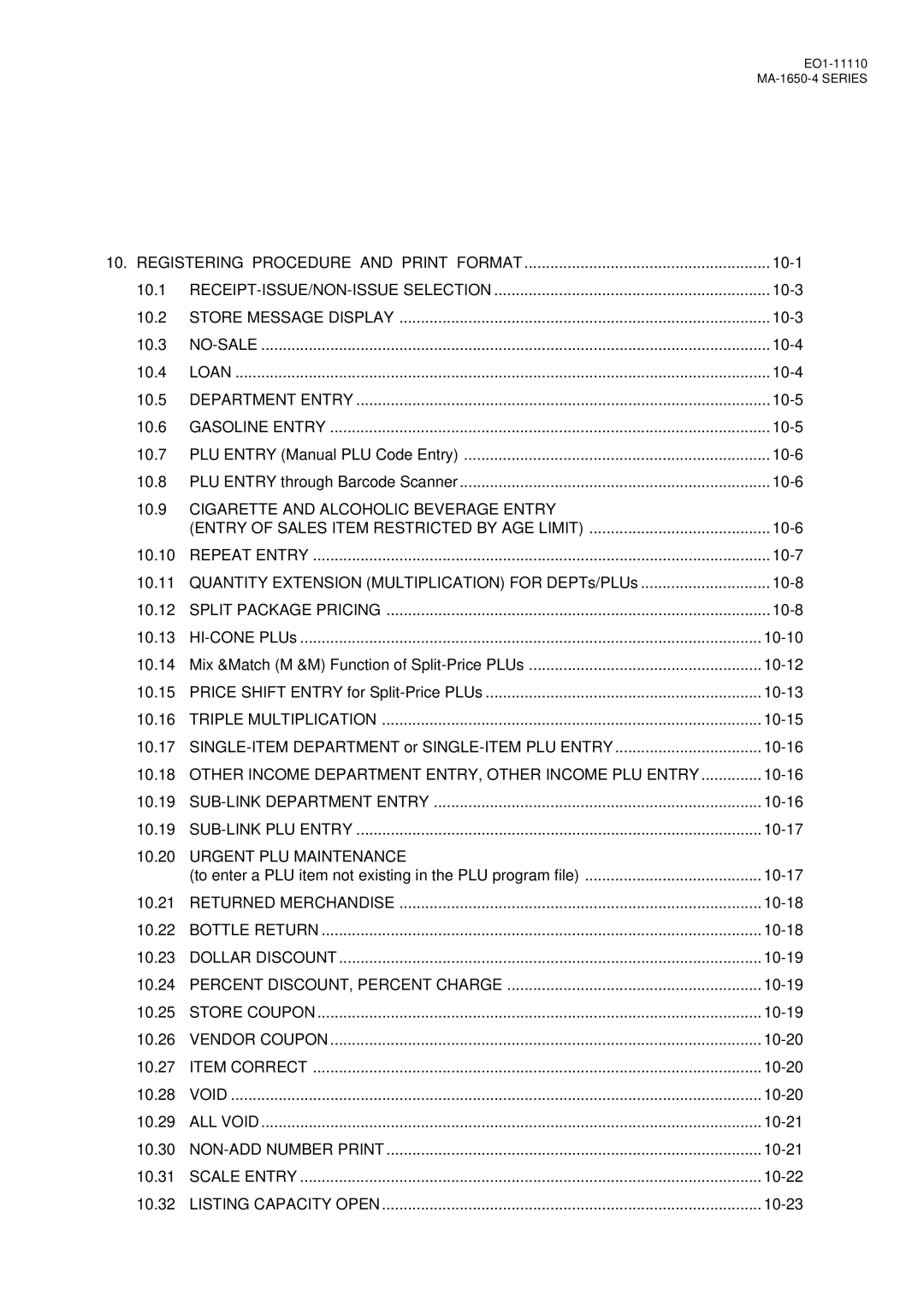 Toshiba MA-1650-4 Registering Procedure and Print Format, Cigarette and Alcoholic Beverage Entry, Urgent PLU Maintenance 