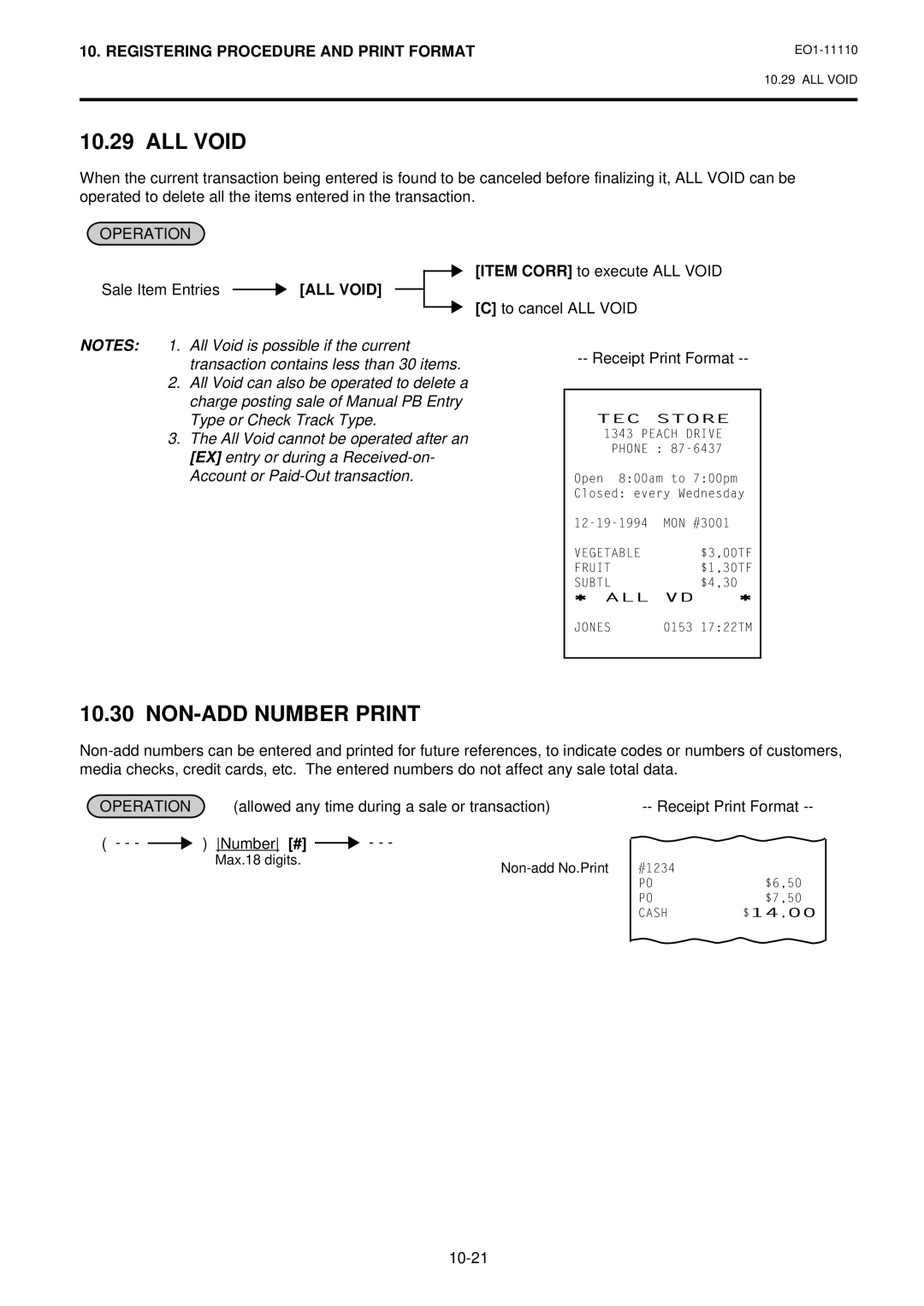 Toshiba MA-1650-4 owner manual ALL Void, NON-ADD Number Print, Allowed any time during a sale or transaction, Number # 