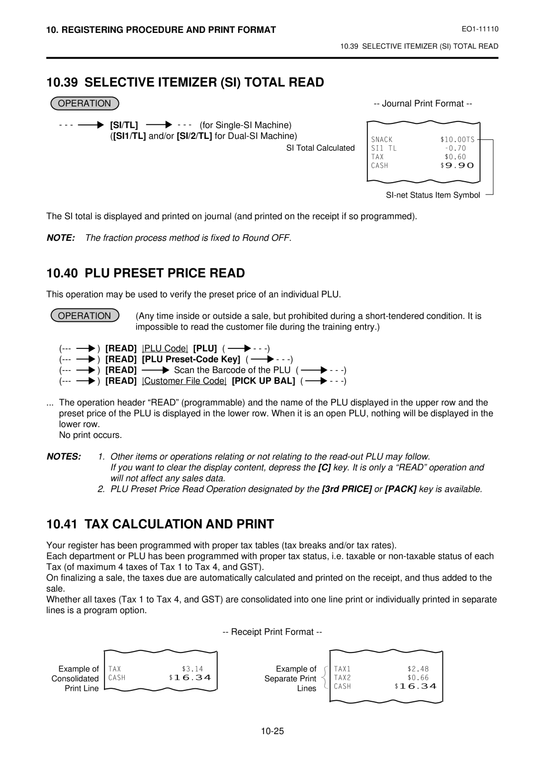 Toshiba MA-1650-4 owner manual Selective Itemizer SI Total Read, PLU Preset Price Read, TAX Calculation and Print 