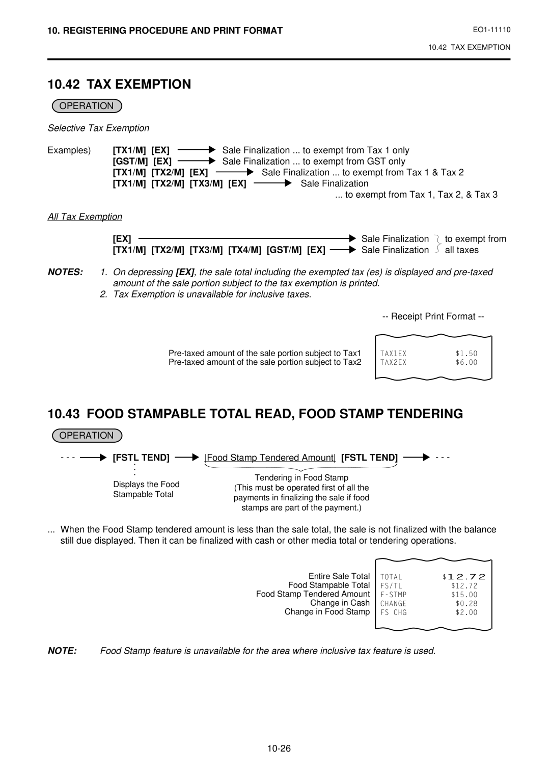 Toshiba MA-1650-4 owner manual TAX Exemption, Food Stampable Total READ, Food Stamp Tendering 