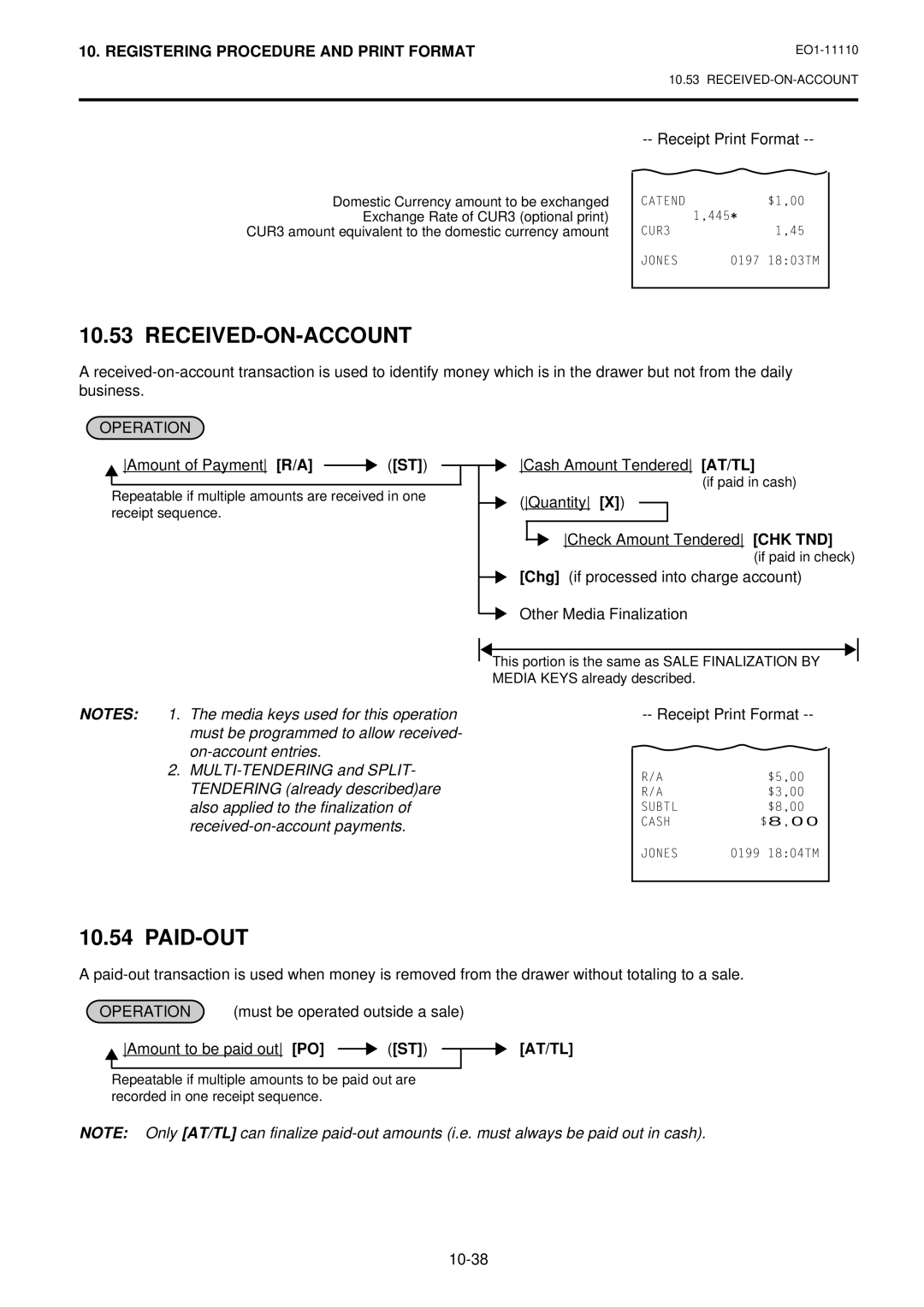 Toshiba MA-1650-4 owner manual Received-On-Account, Paid-Out, Amount to be paid out PO 