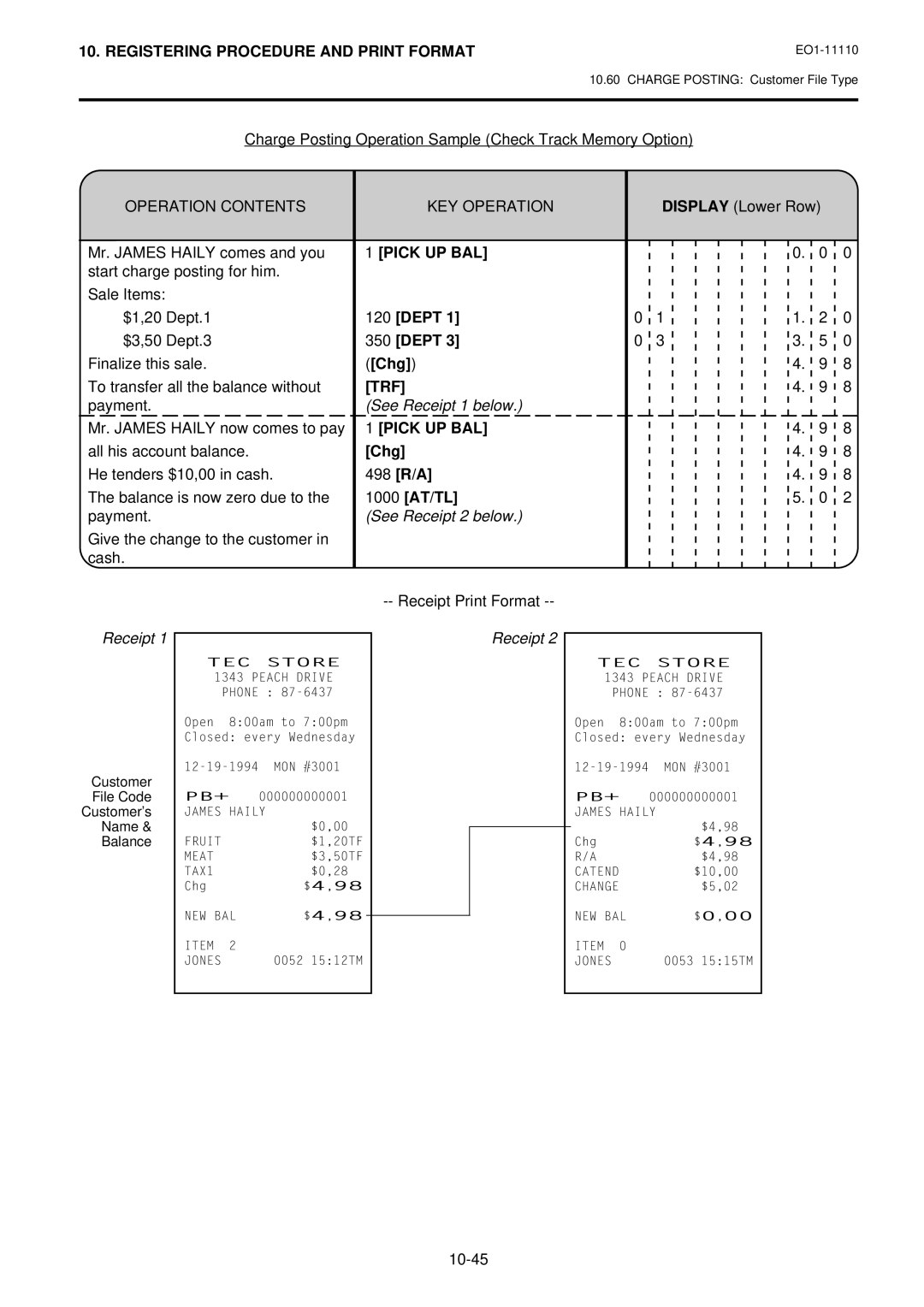 Toshiba MA-1650-4 owner manual Pick UP BAL, 498 R/A, 1000 AT/TL, See Receipt 2 below 