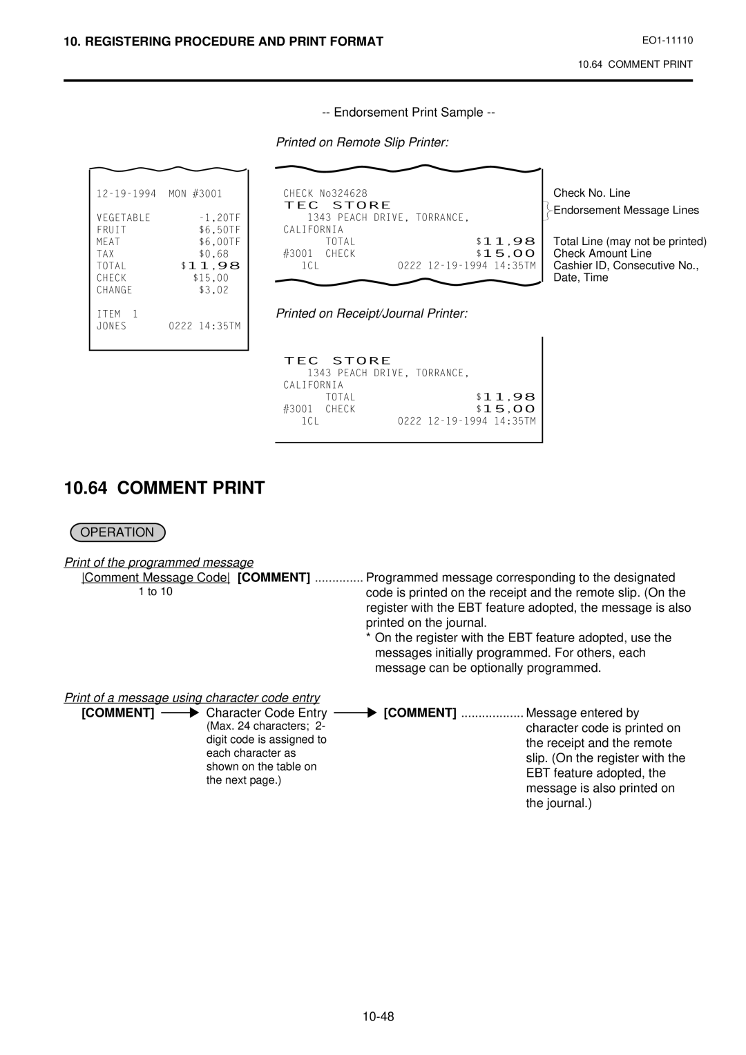 Toshiba MA-1650-4 owner manual Comment Print, Printed on Remote Slip Printer, Printed on Receipt/Journal Printer 