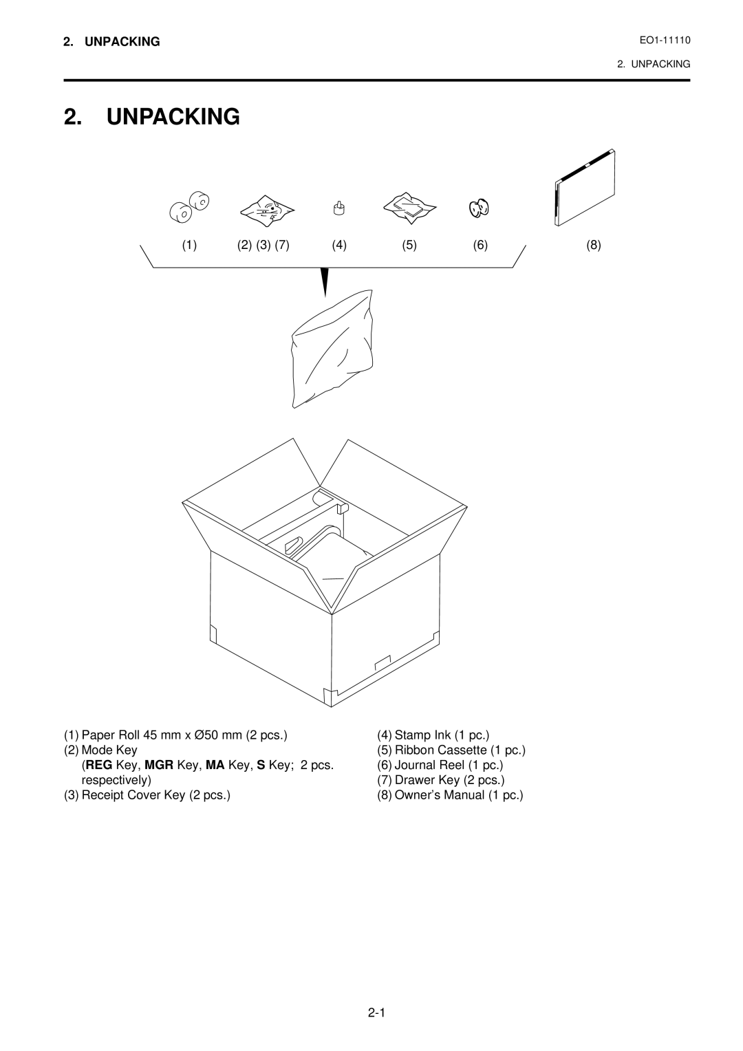 Toshiba MA-1650-4 owner manual Unpacking 