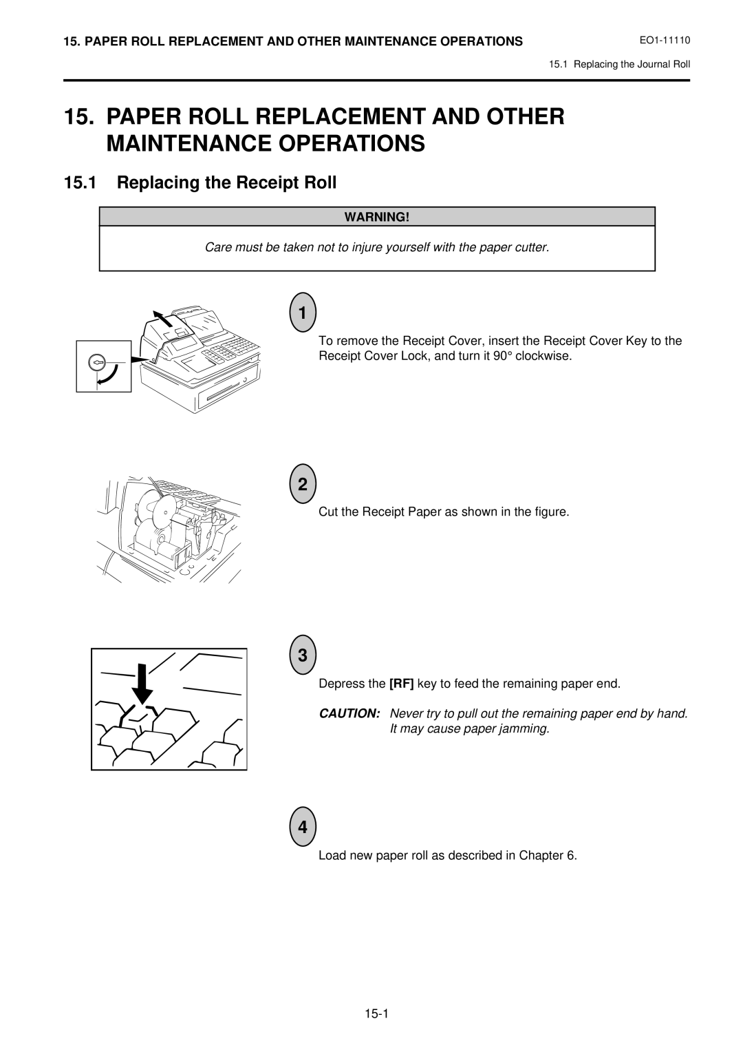 Toshiba MA-1650-4 owner manual Paper Roll Replacement and Other Maintenance Operations, Replacing the Receipt Roll 