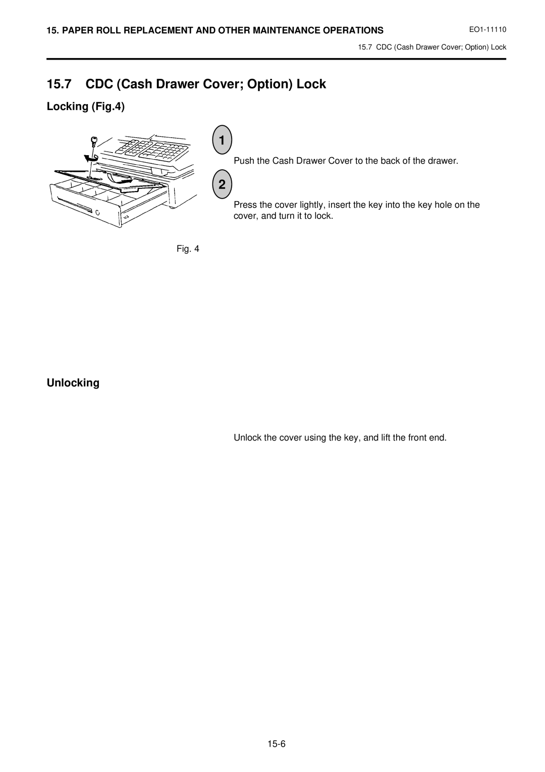 Toshiba MA-1650-4 owner manual CDC Cash Drawer Cover Option Lock, Locking, Unlocking 