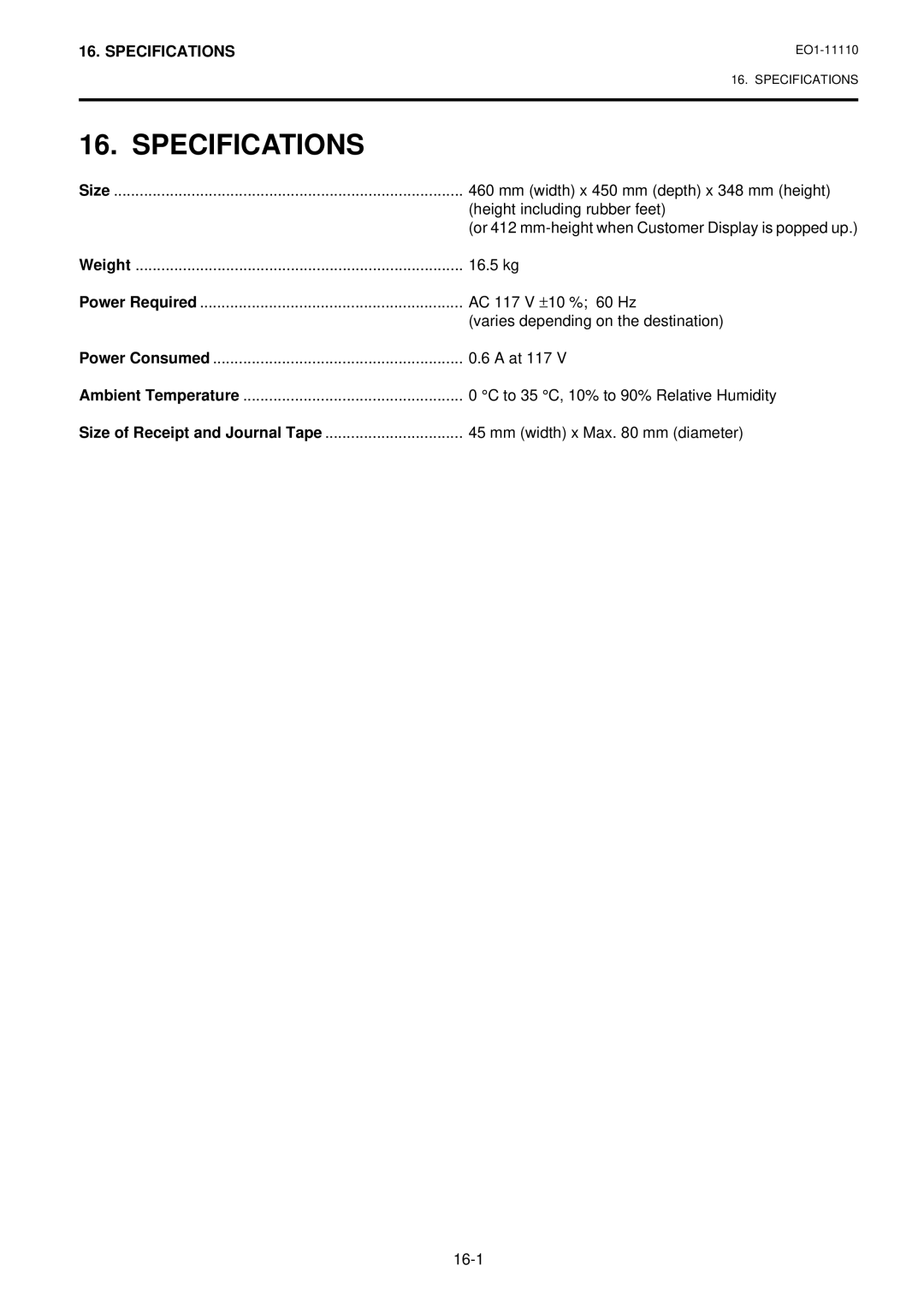 Toshiba MA-1650-4 owner manual Specifications 