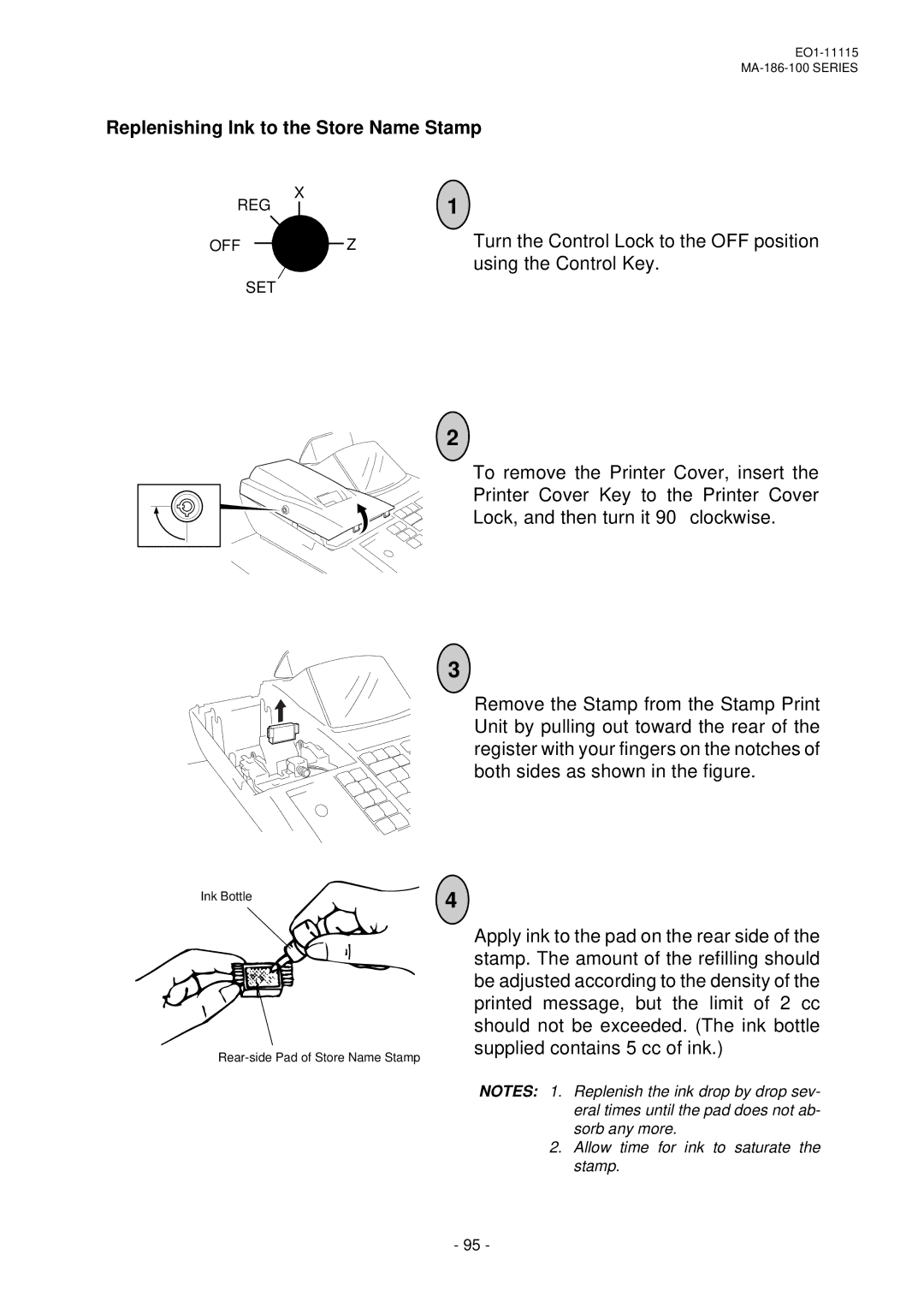 Toshiba EO1-11115, MA-186-100 SERIES Replenishing Ink to the Store Name Stamp, Allow time for ink to saturate the stamp 