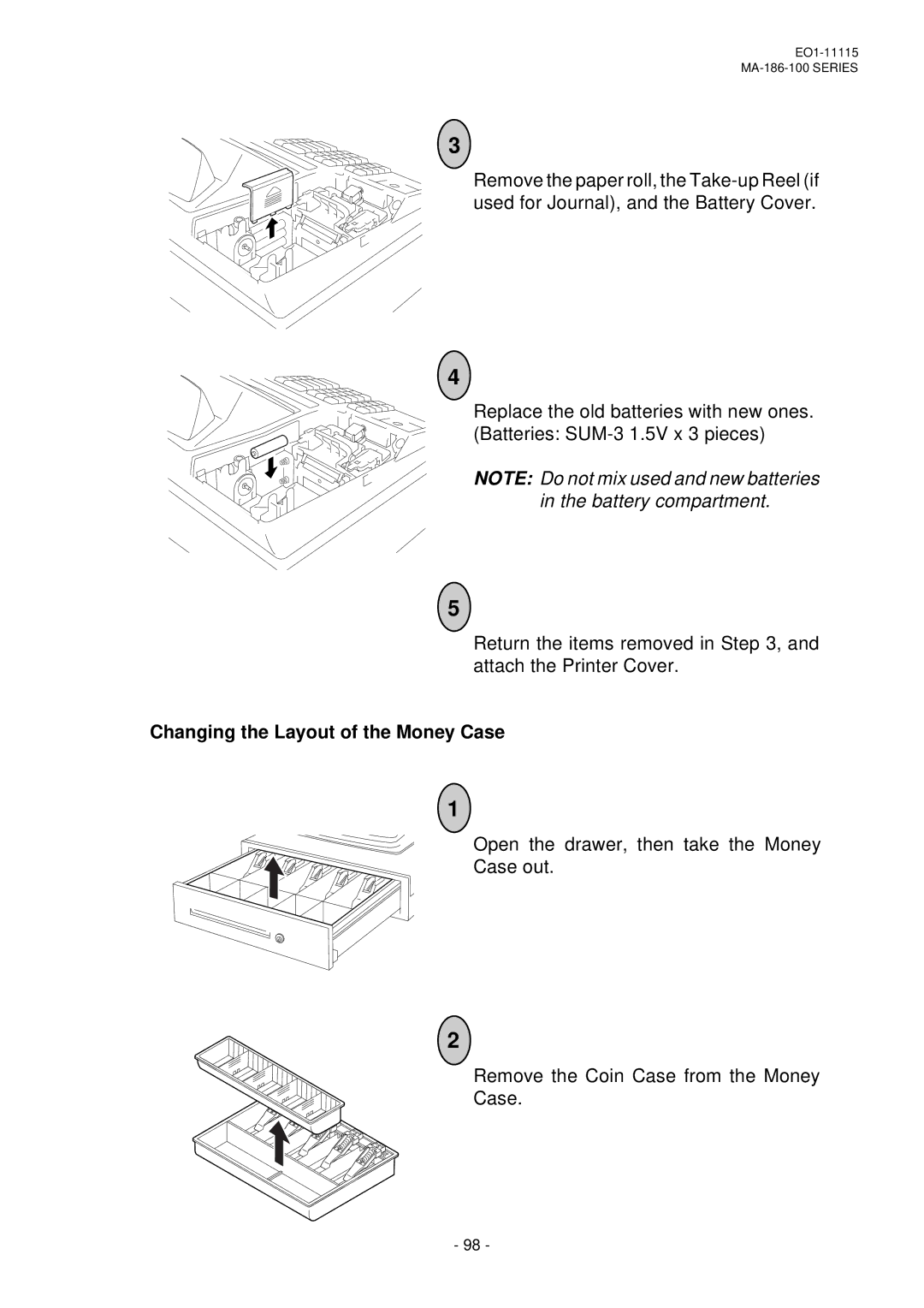 Toshiba EO1-11115, MA-186-100 SERIES owner manual Changing the Layout of the Money Case 