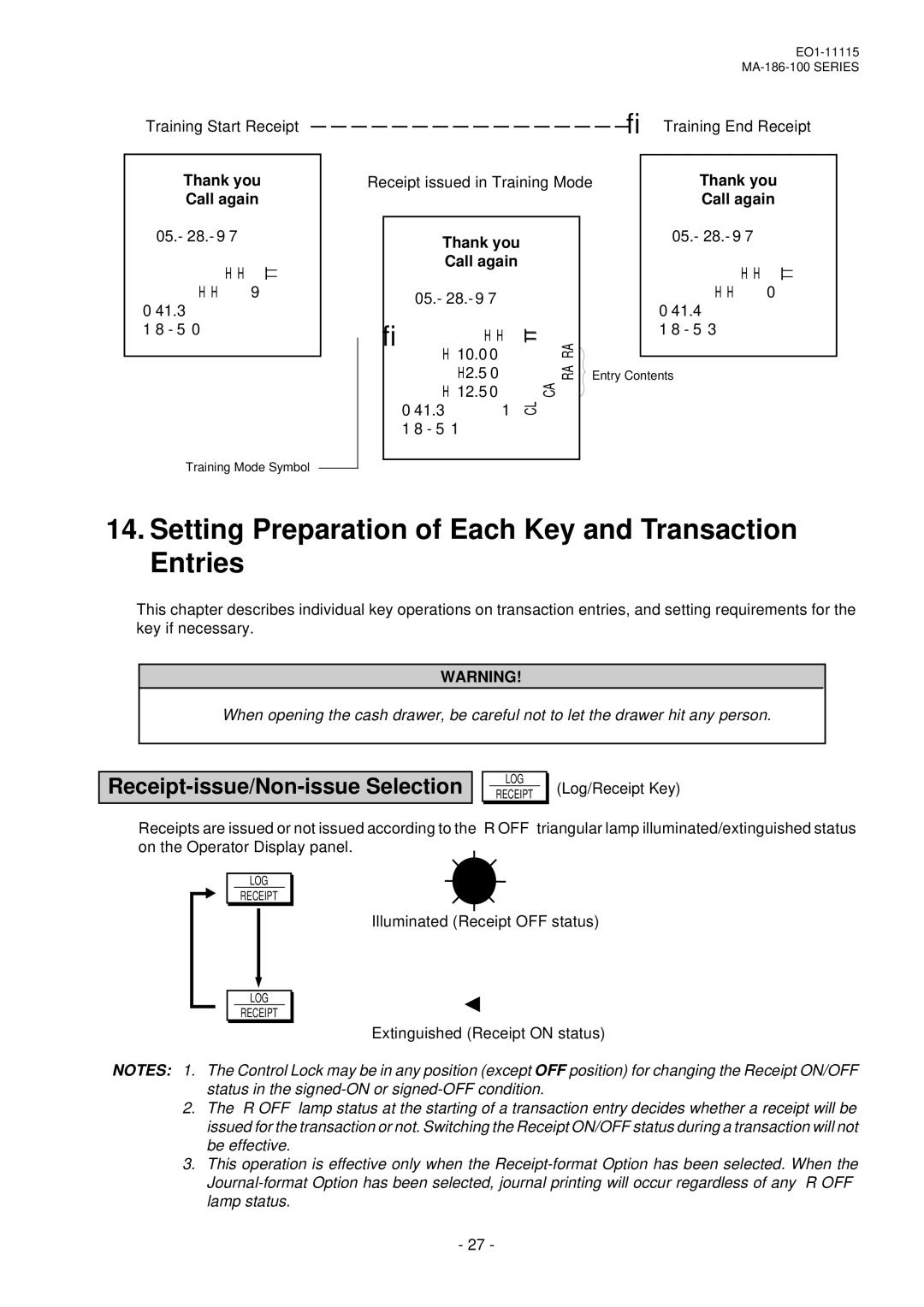 Toshiba MA-186-100 SERIES Setting Preparation of Each Key and Transaction Entries, Receipt-issue/Non-issue Selection, 41.3 