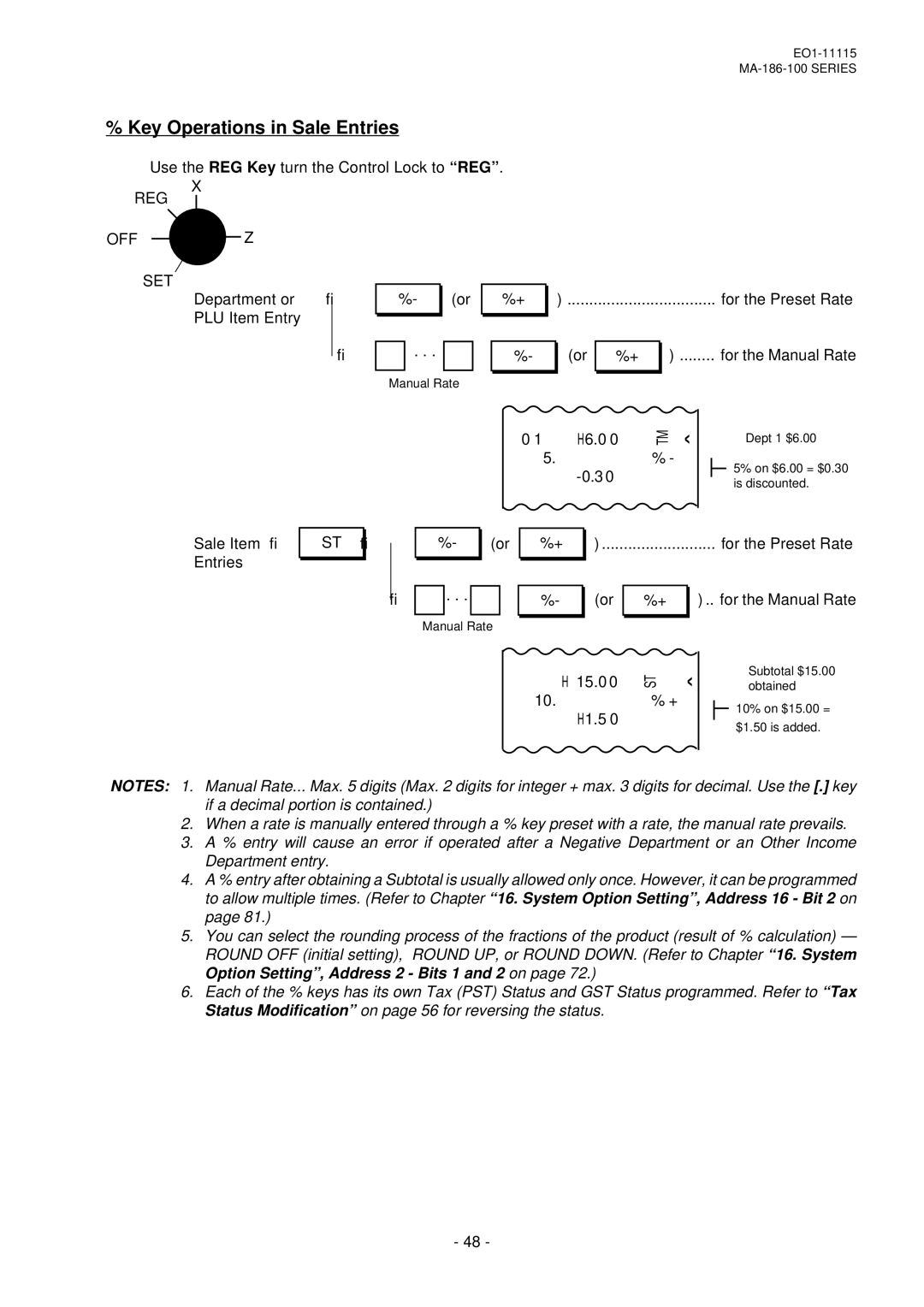 Toshiba MA-186-100 SERIES, EO1-11115 owner manual Key Operations in Sale Entries, 6.0, 15.0 