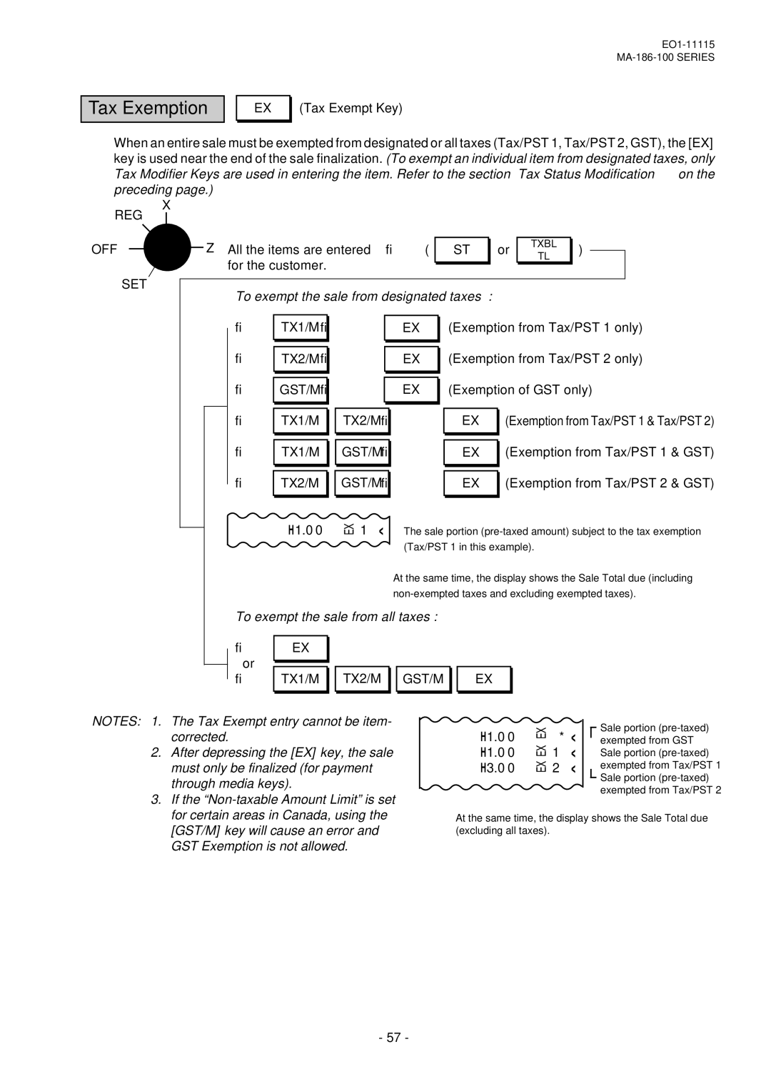 Toshiba MA-186-100 SERIES Tax Exemption, To exempt the sale from designated taxes, To exempt the sale from all taxes 