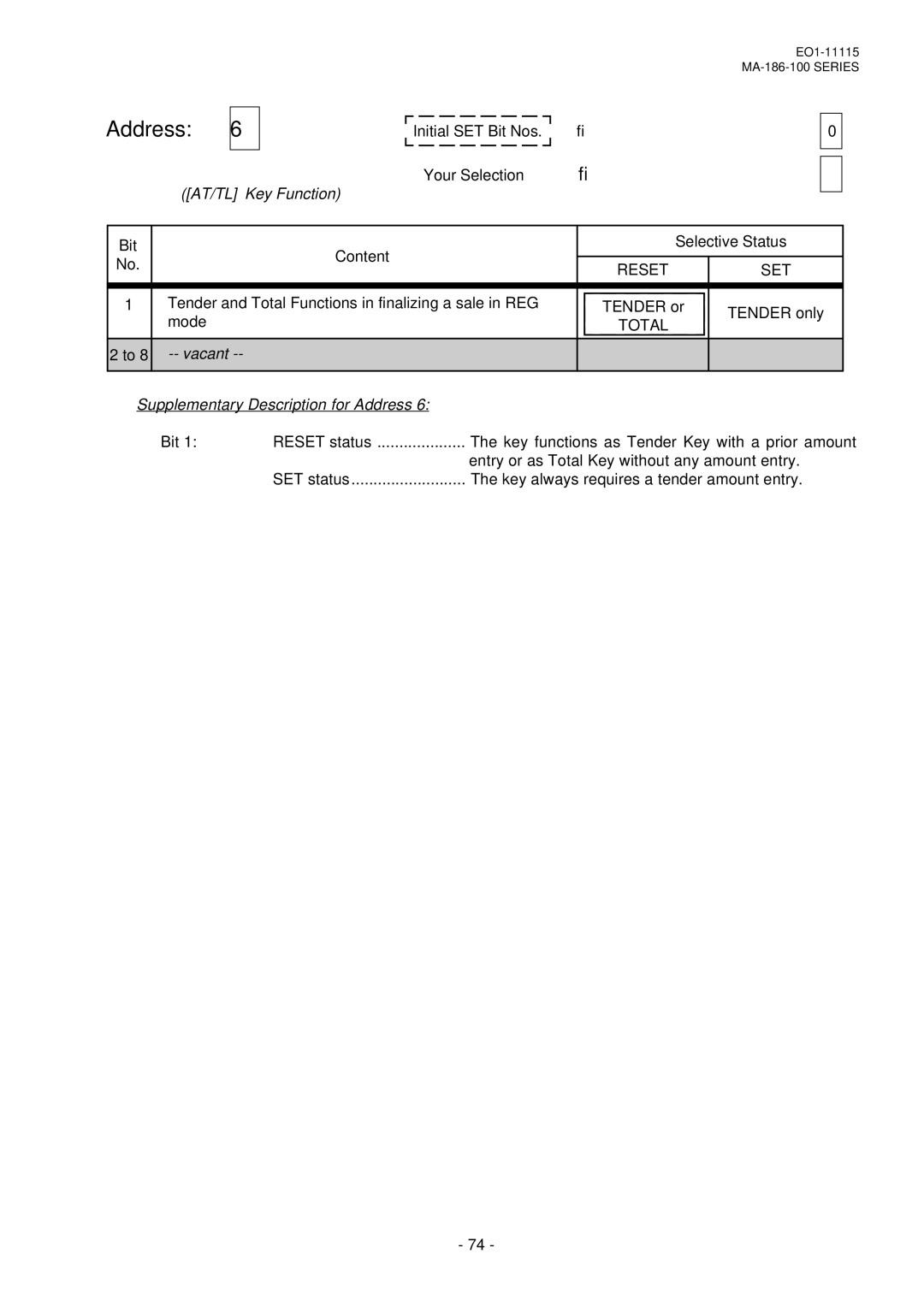 Toshiba EO1-11115, MA-186-100 SERIES owner manual AT/TL Key Function, Total 