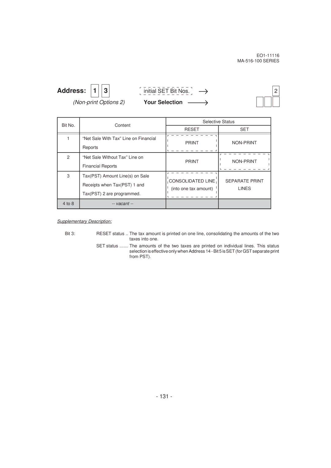 Toshiba MA-516-100 owner manual 131, Separate Print, Consolidated Line, Lines 