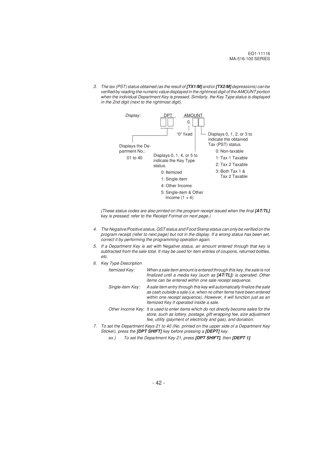 Toshiba MA-516-100 owner manual Items can be entered within one sale receipt sequence, Single-item Key 