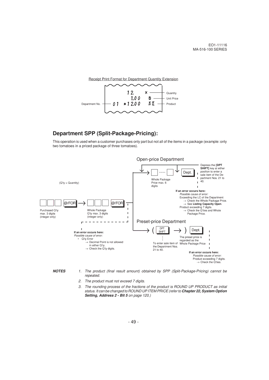 Toshiba MA-516-100 owner manual Department SPP Split-Package-Pricing, @/For, Product must not exceed 7 digits 